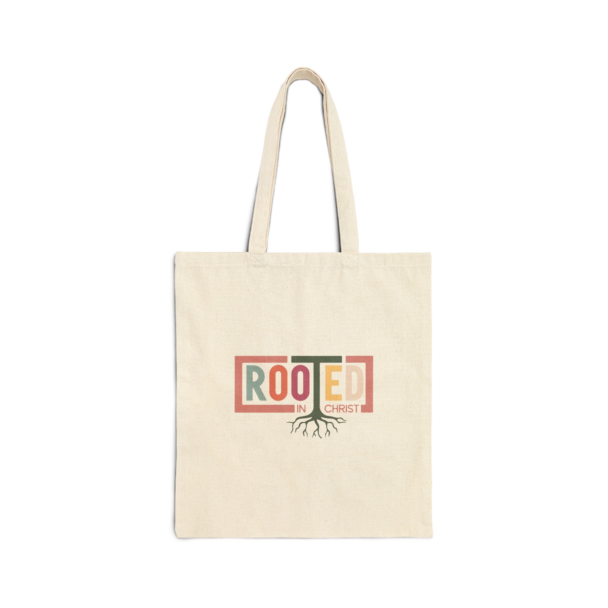 Rooted in Christ Tote Bag | Christian Faith Roots Design