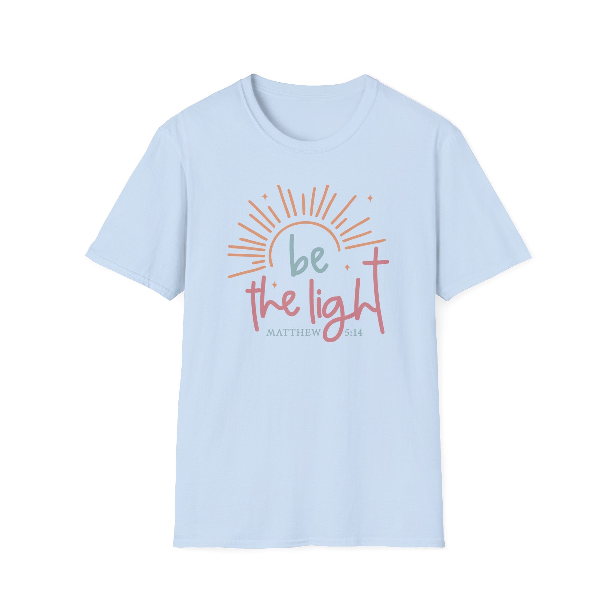 Be the Light T-Shirt | Handlettered sun illustration, faith scripture