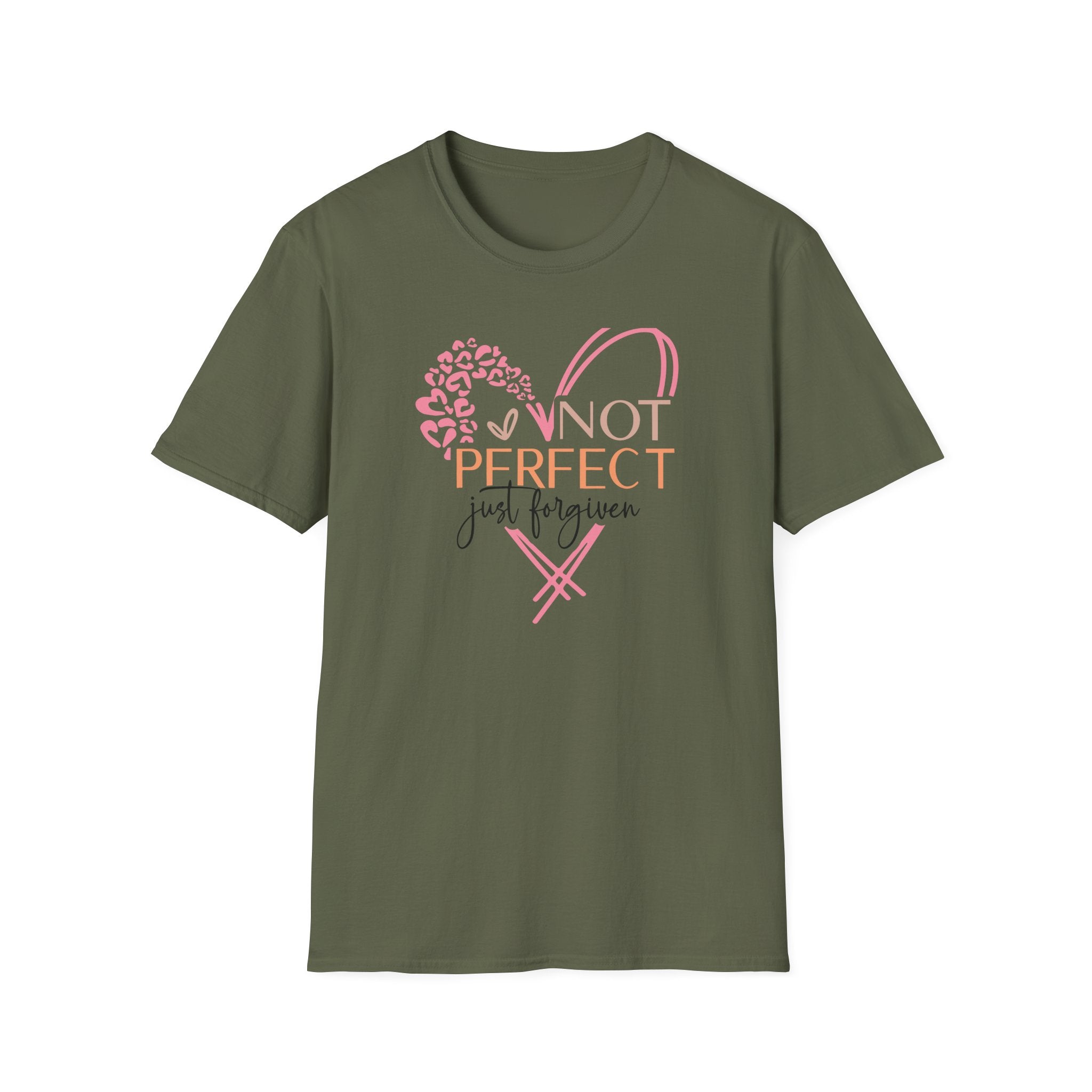 Not Perfect Just Forgiven T-Shirt | Heart Leopard Script Faith Tee
