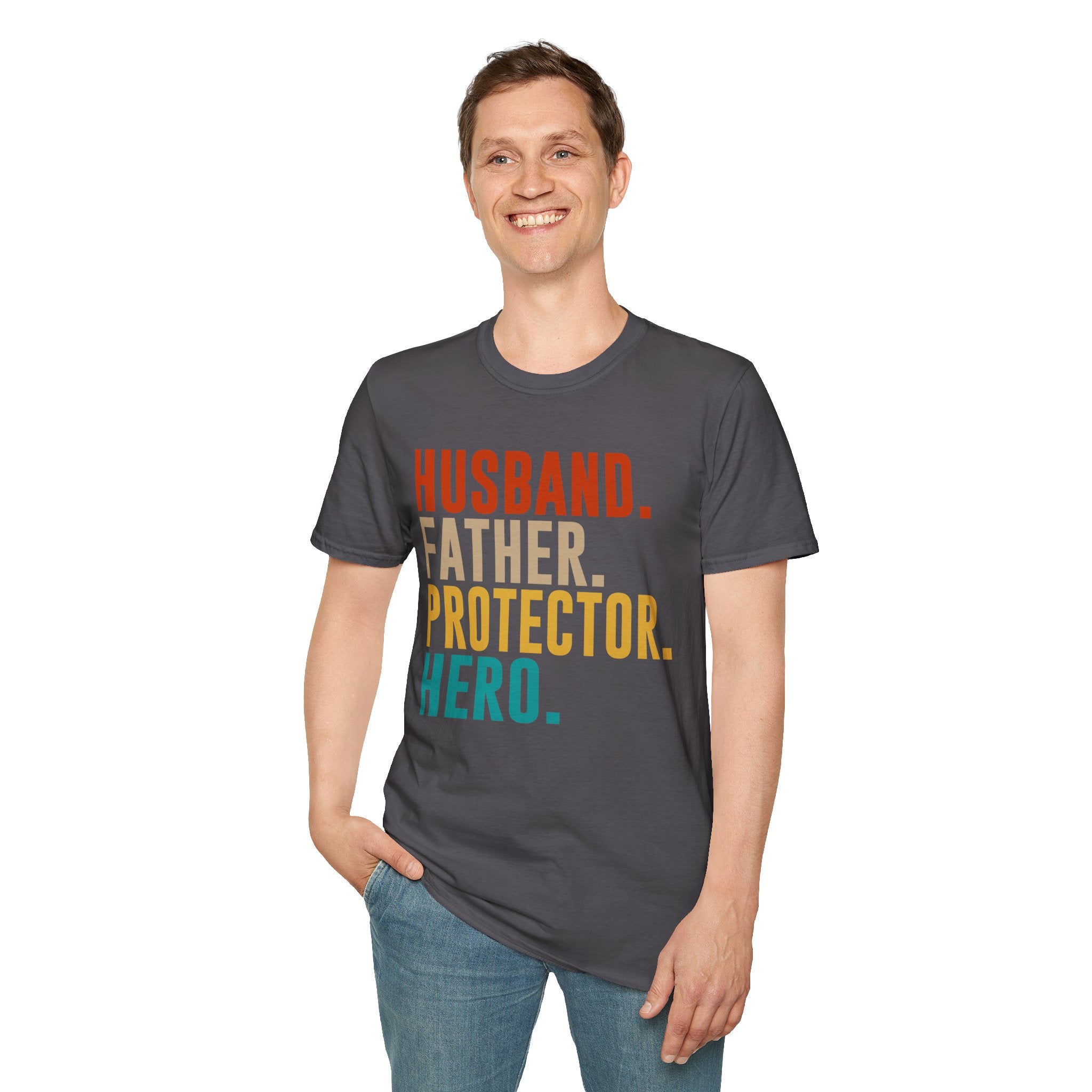 Husband Father Protector Hero T-Shirt | Fatherhood Typography Tee