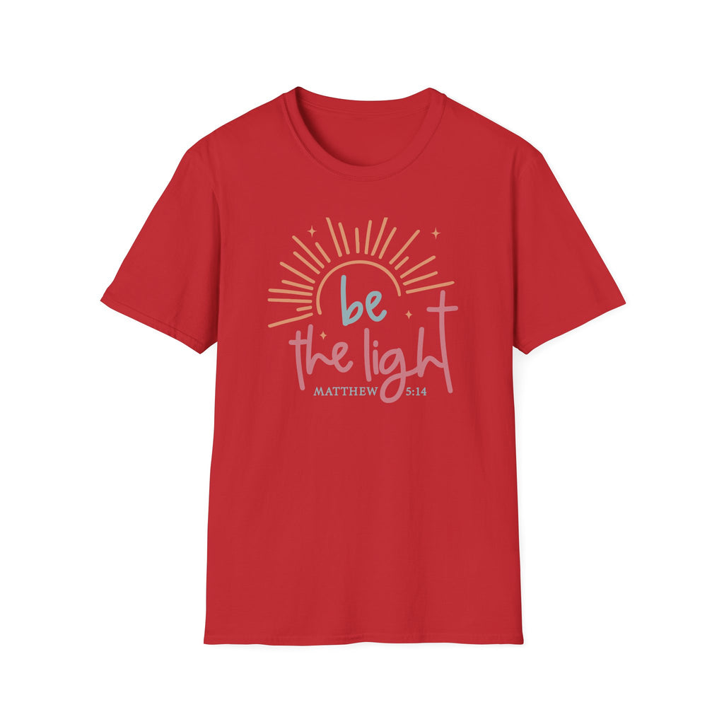 Be the Light T-Shirt | Handlettered sun illustration, faith scripture