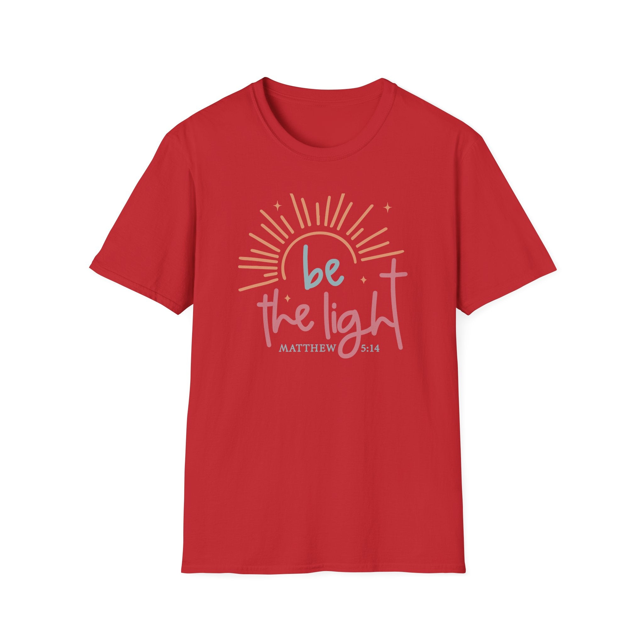 Be the Light T-Shirt | Handlettered sun illustration, faith scripture