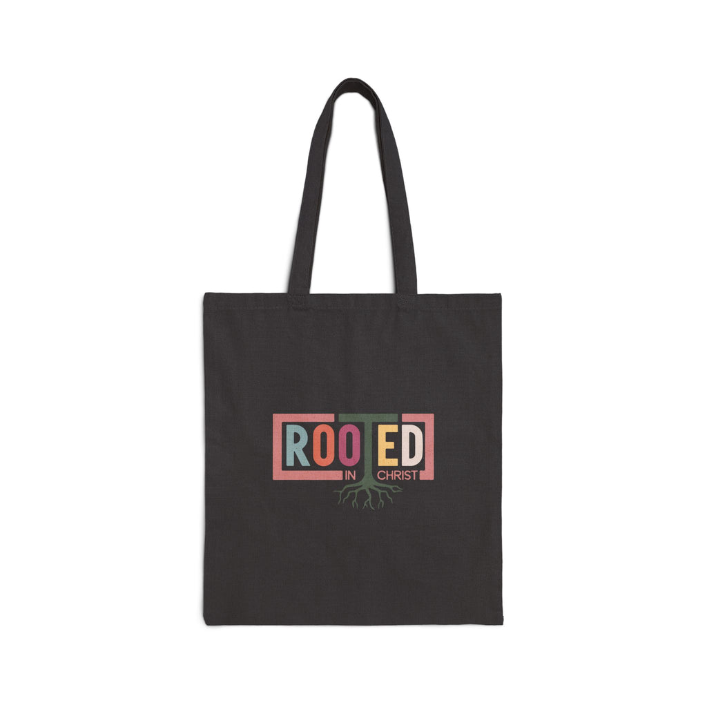 Rooted in Christ Tote Bag | Christian Faith Roots Design
