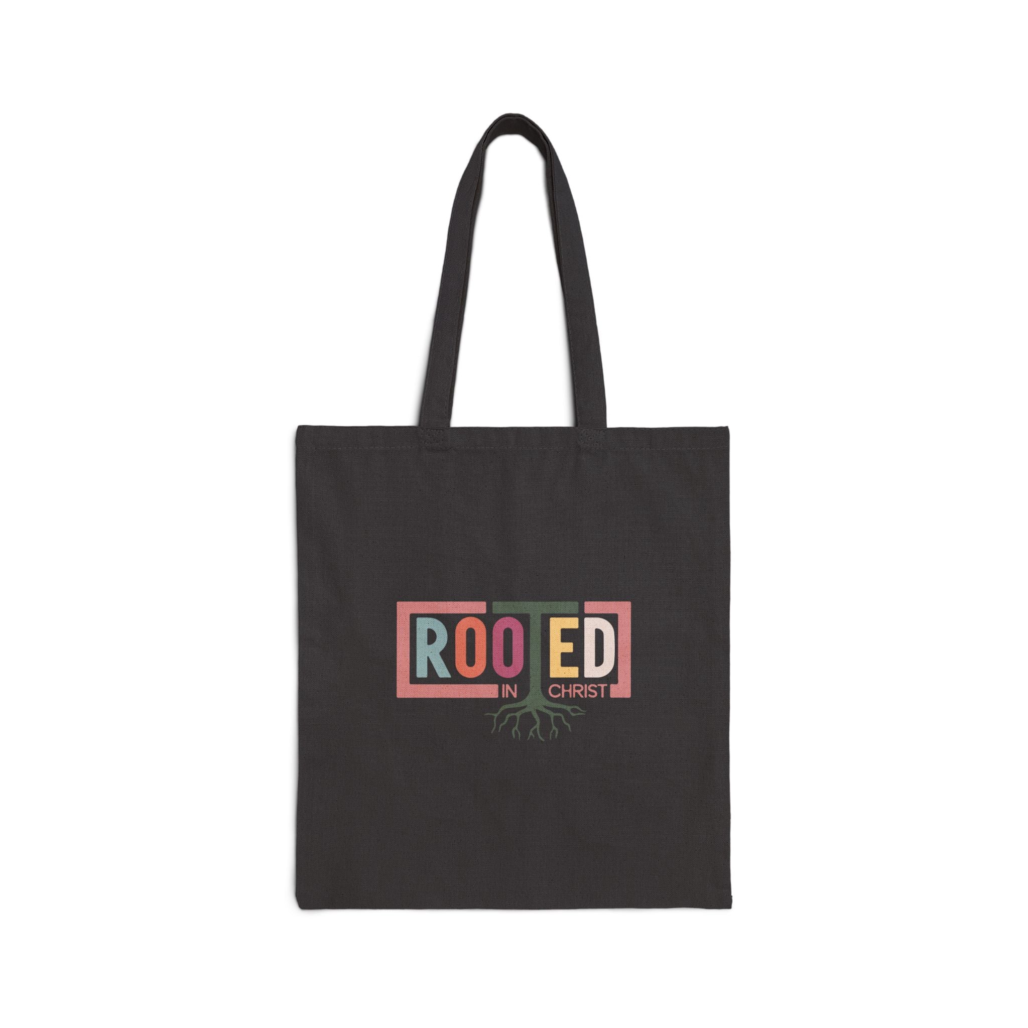 Rooted in Christ Tote Bag | Christian Faith Roots Design