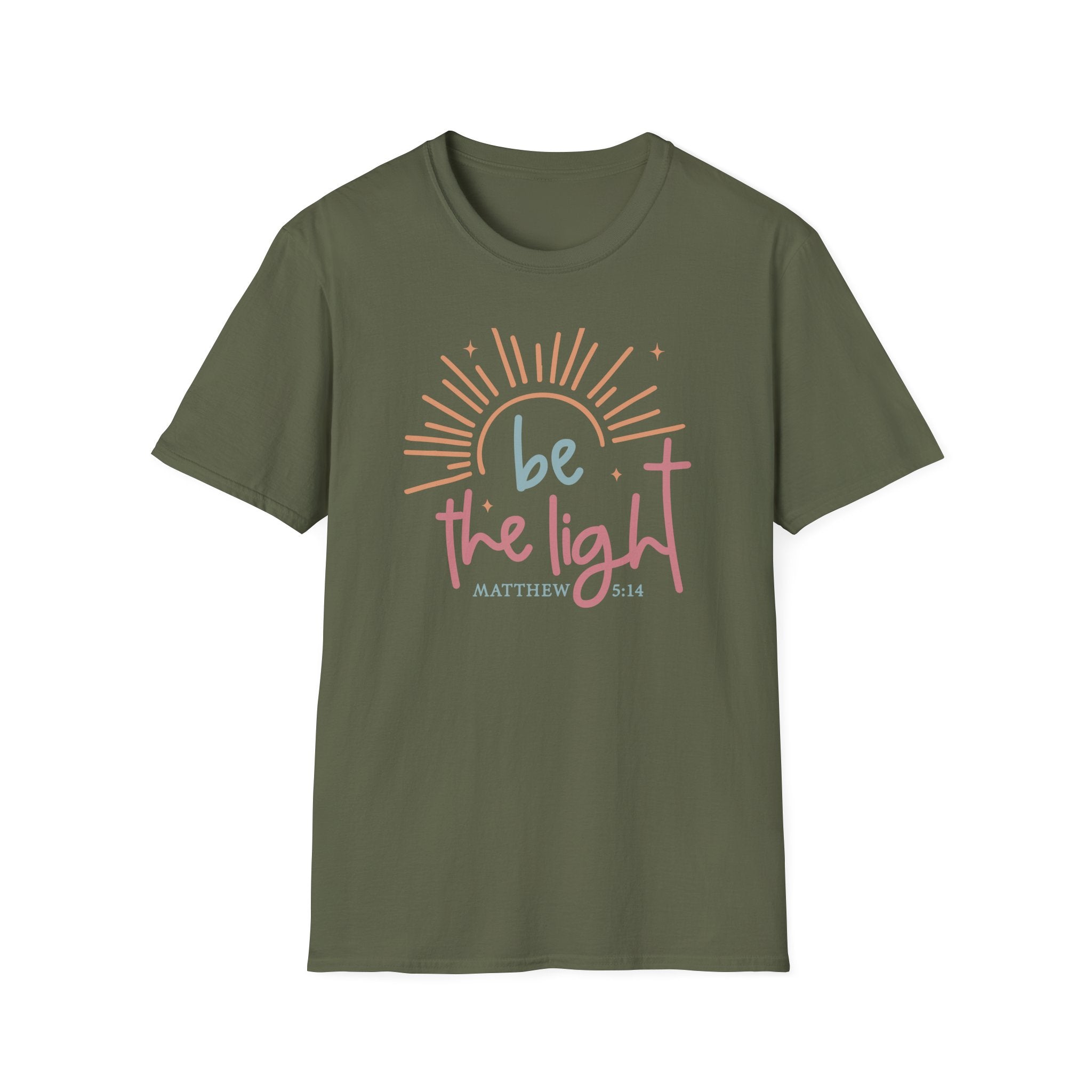 Be the Light T-Shirt | Handlettered sun illustration, faith scripture