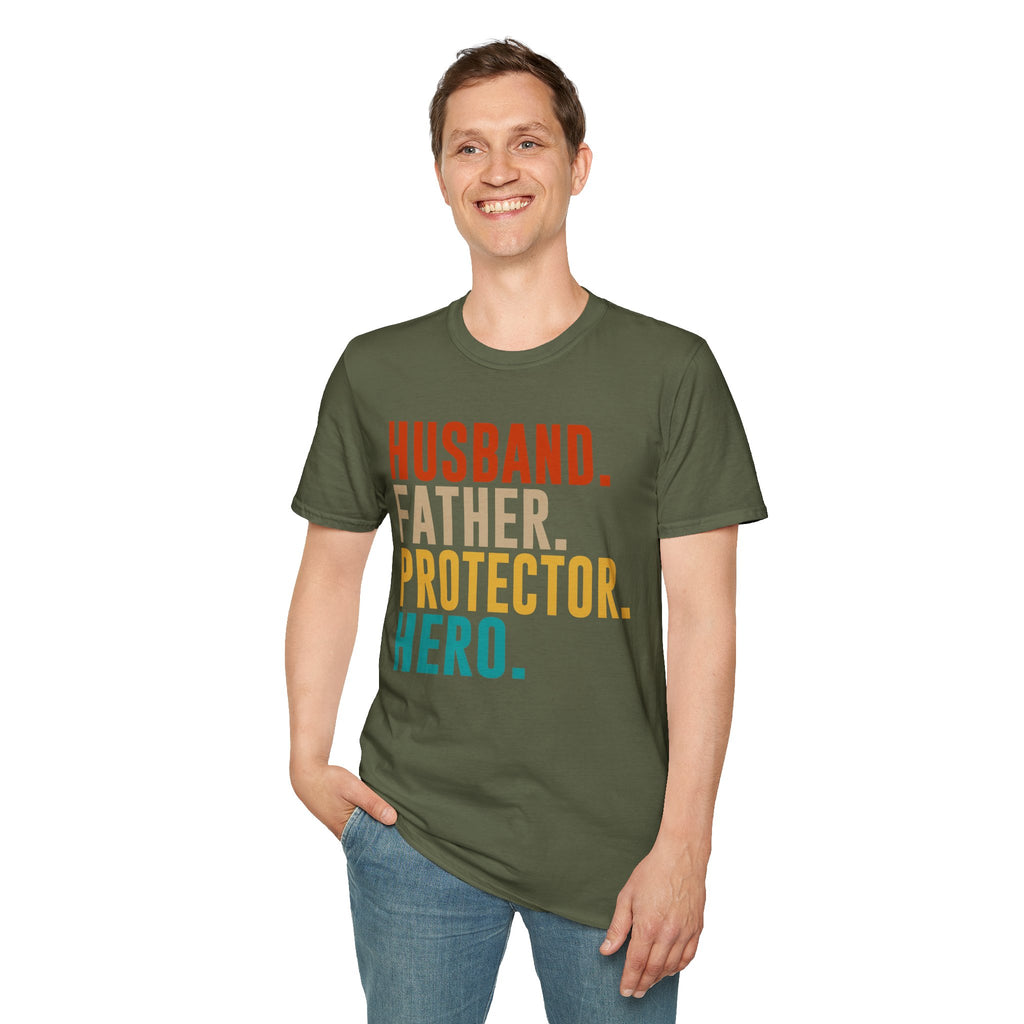 Husband Father Protector Hero T-Shirt | Fatherhood Typography Tee
