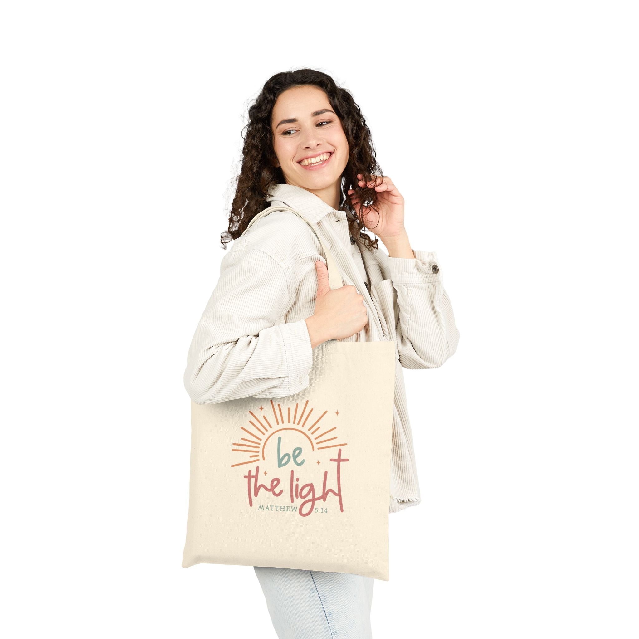 Be the Light sunburst Tote Bag | inspirational scripture Matthew 5:14