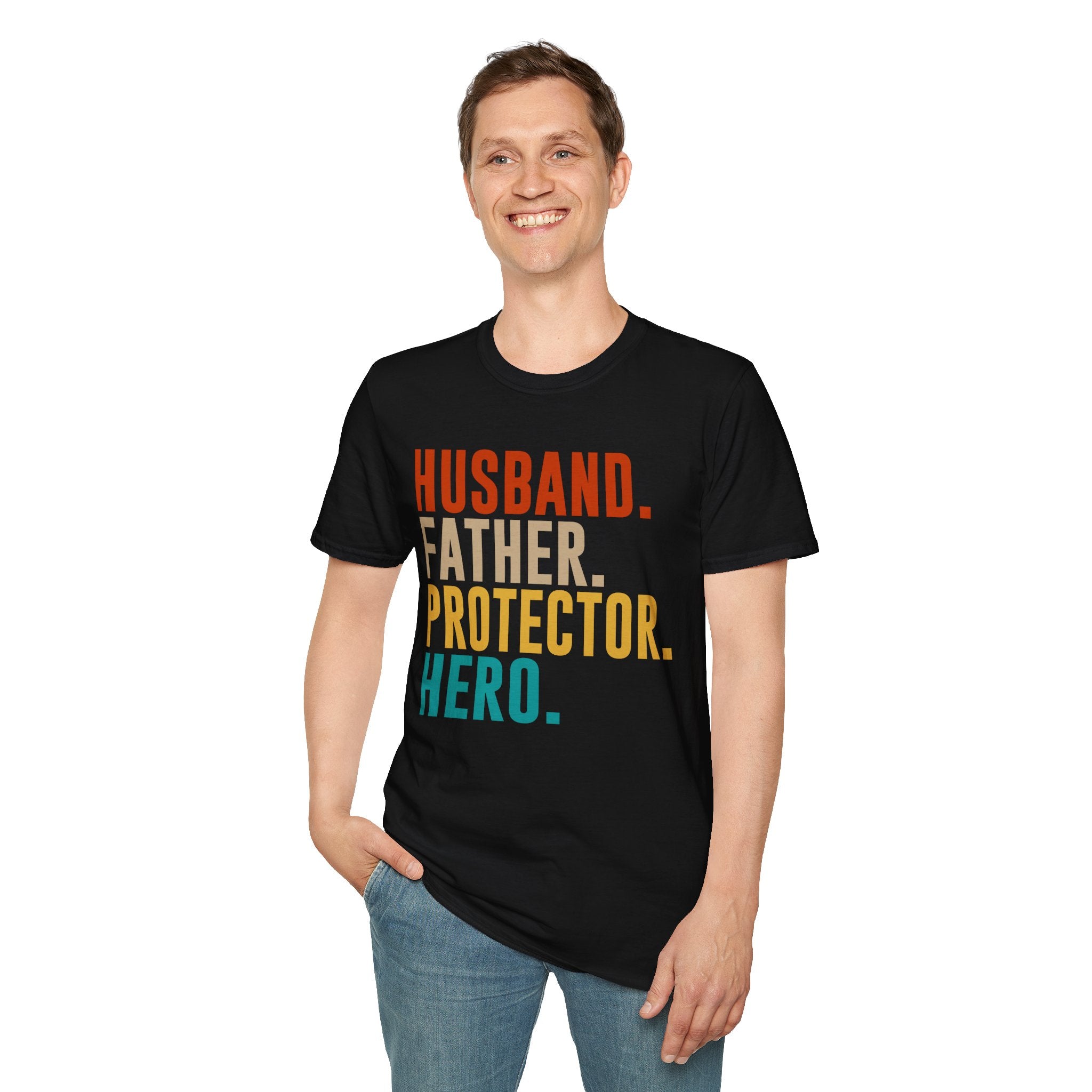 Husband Father Protector Hero T-Shirt | Fatherhood Typography Tee