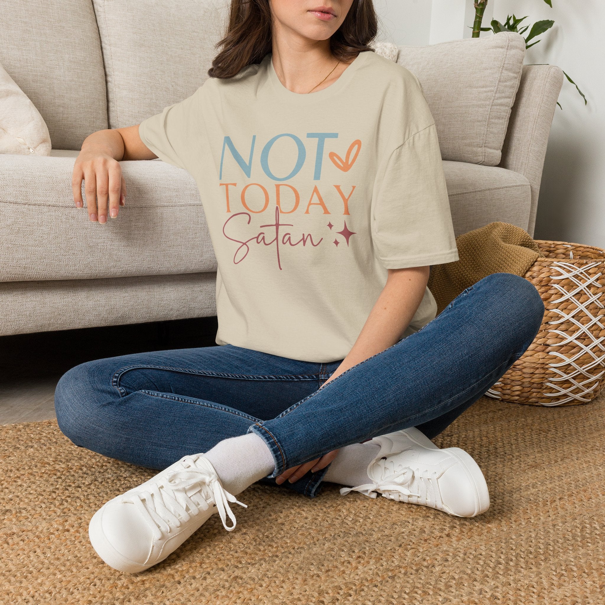Not Today Satan T-Shirt | Quote Graphic Tee, Pastel Heart Typography