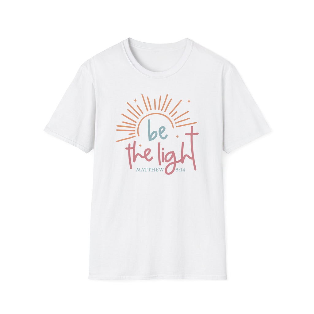Be the Light T-Shirt | Handlettered sun illustration, faith scripture