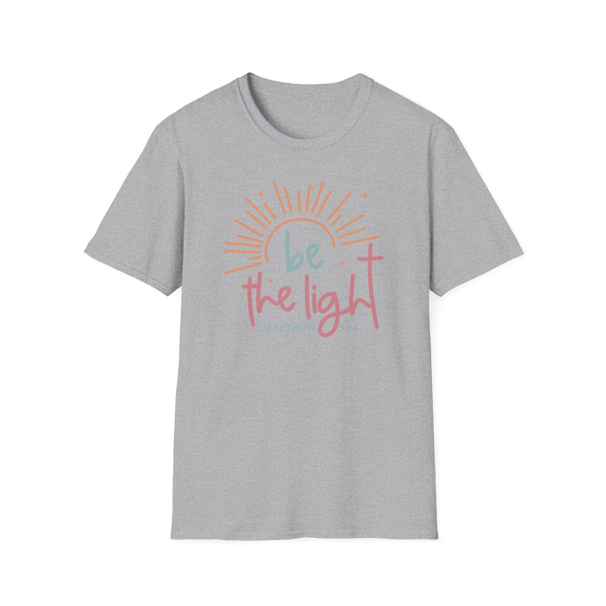 Be the Light T-Shirt | Handlettered sun illustration, faith scripture