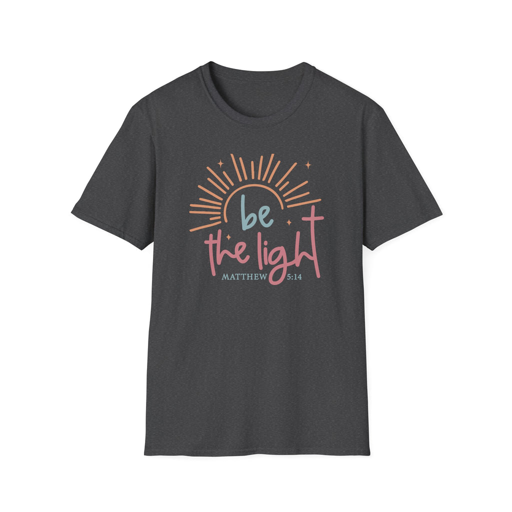 Be the Light T-Shirt | Handlettered sun illustration, faith scripture
