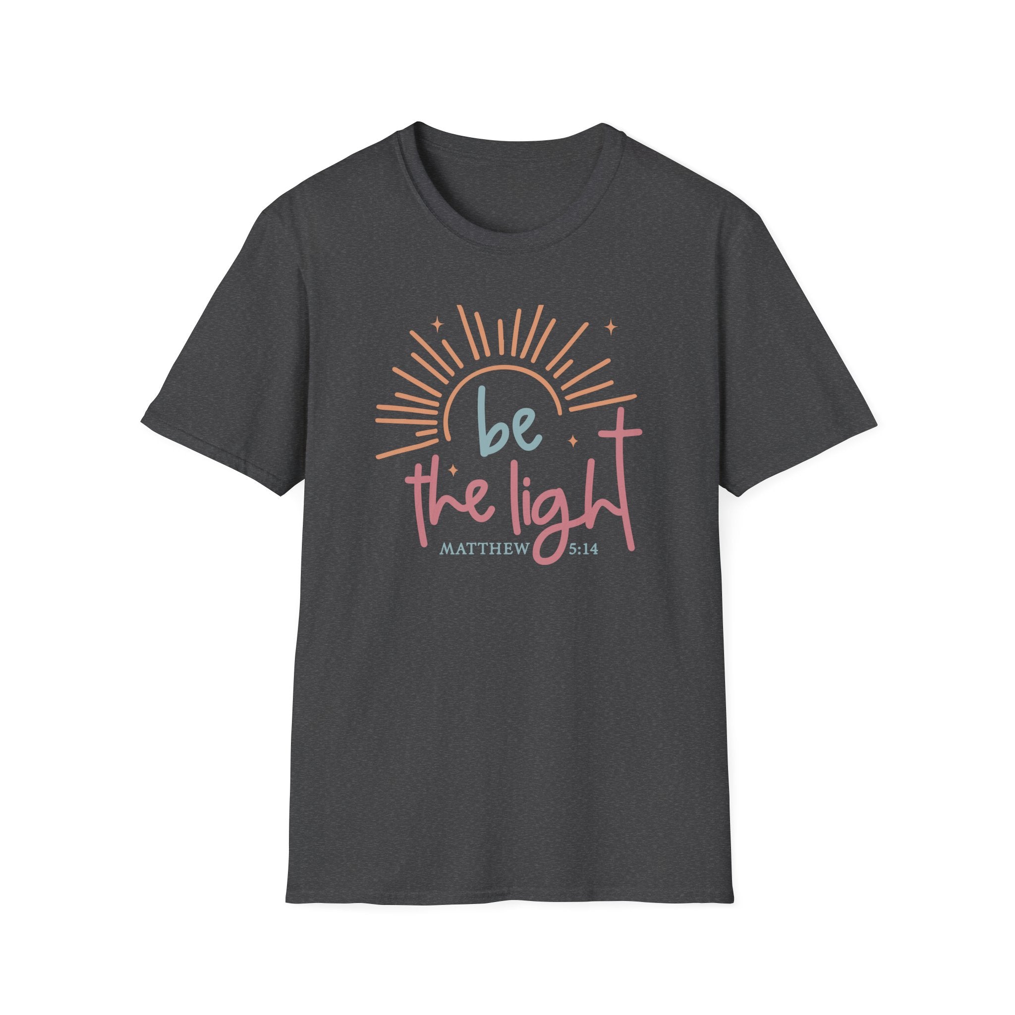 Be the Light T-Shirt | Handlettered sun illustration, faith scripture
