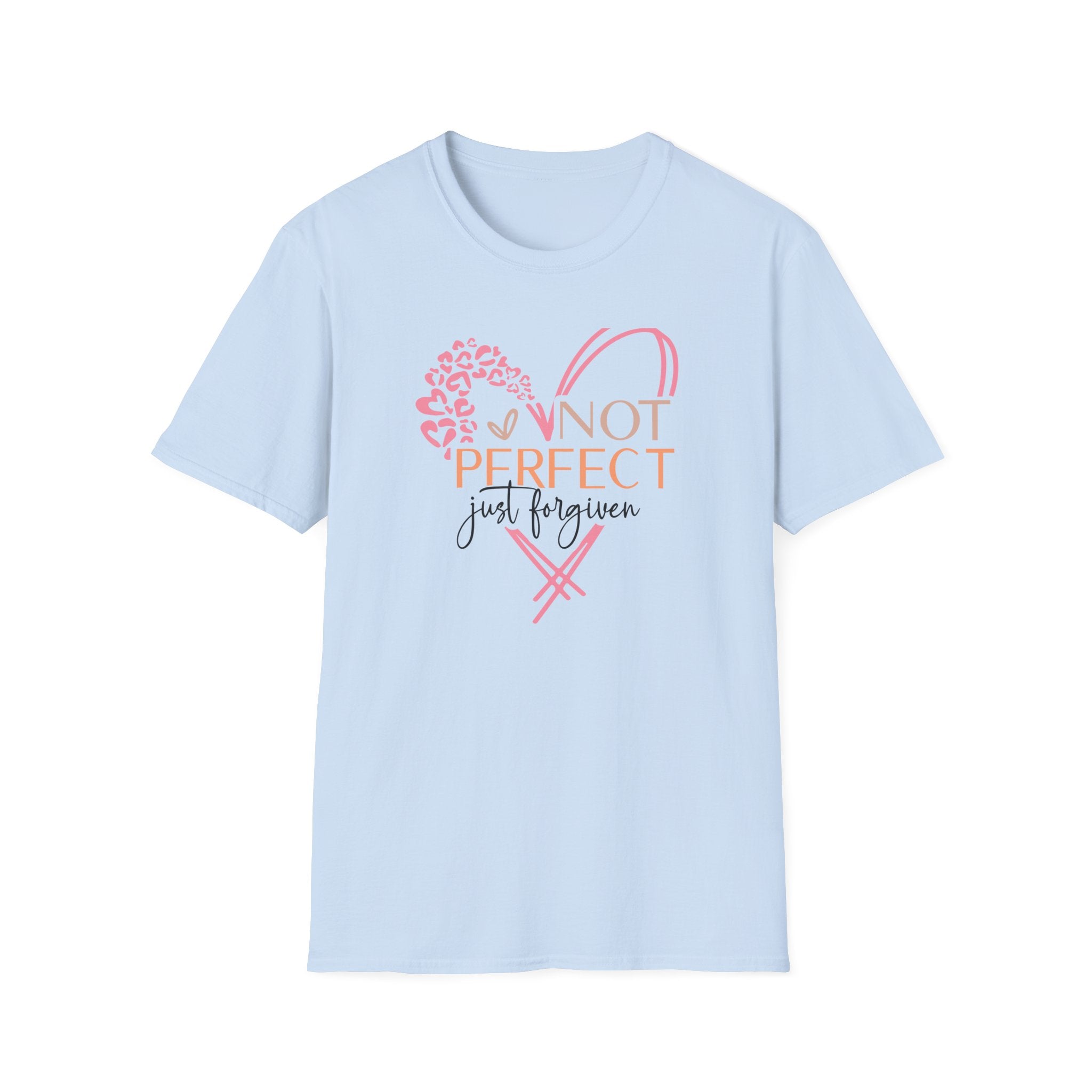 Not Perfect Just Forgiven T-Shirt | Heart Leopard Script Faith Tee