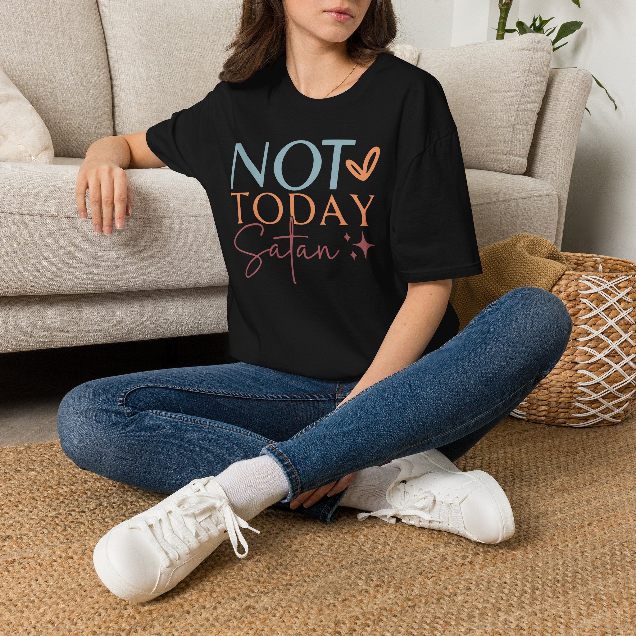 Not Today Satan T-Shirt | Quote Graphic Tee, Pastel Heart Typography