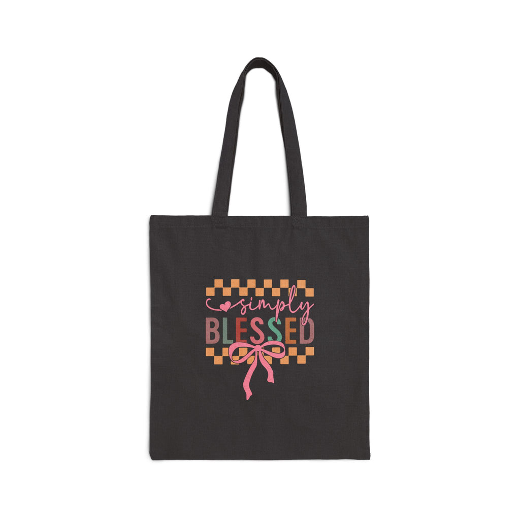 Simply Blessed tote bag | canvas shopper farmhouse check ribbon design