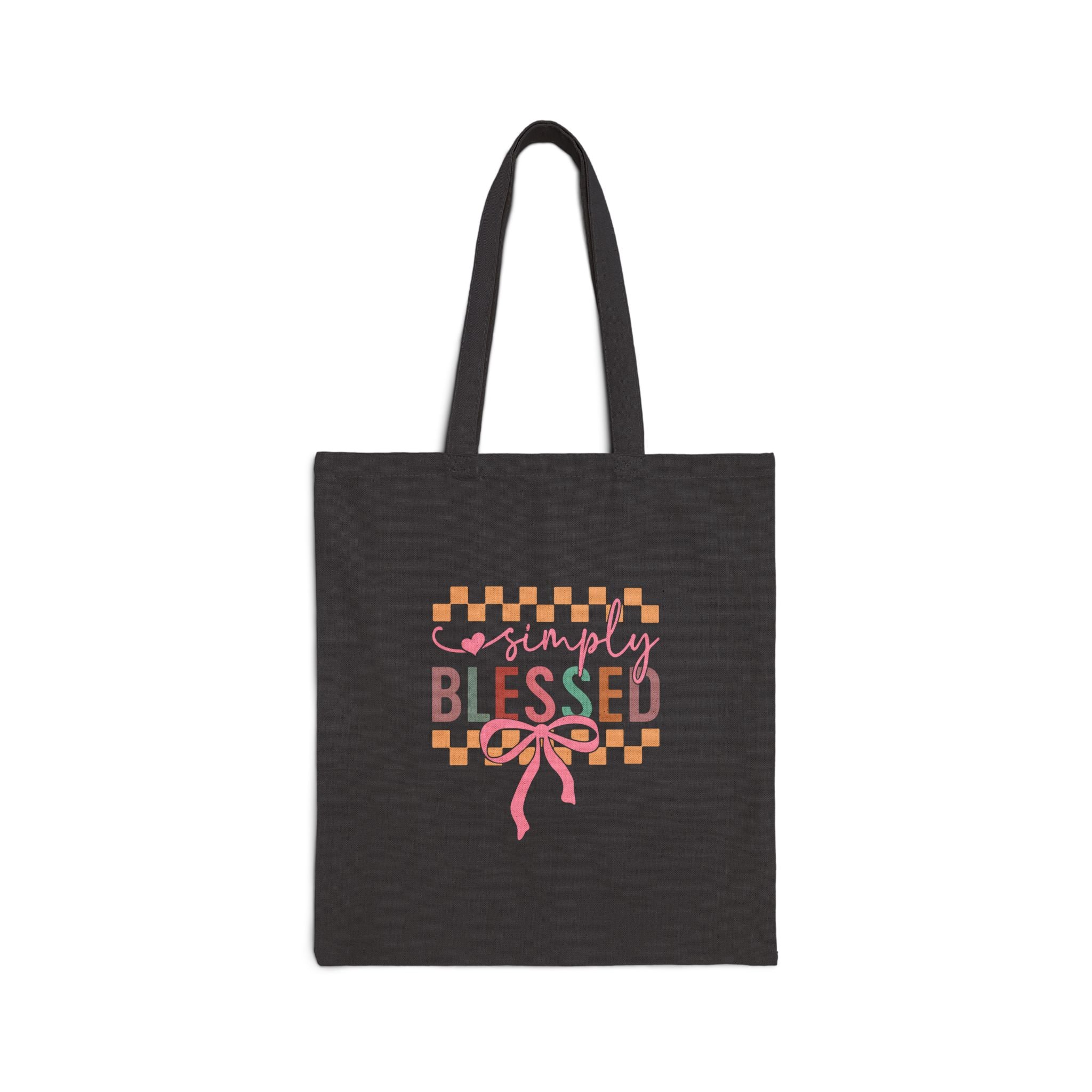 Simply Blessed tote bag | canvas shopper farmhouse check ribbon design