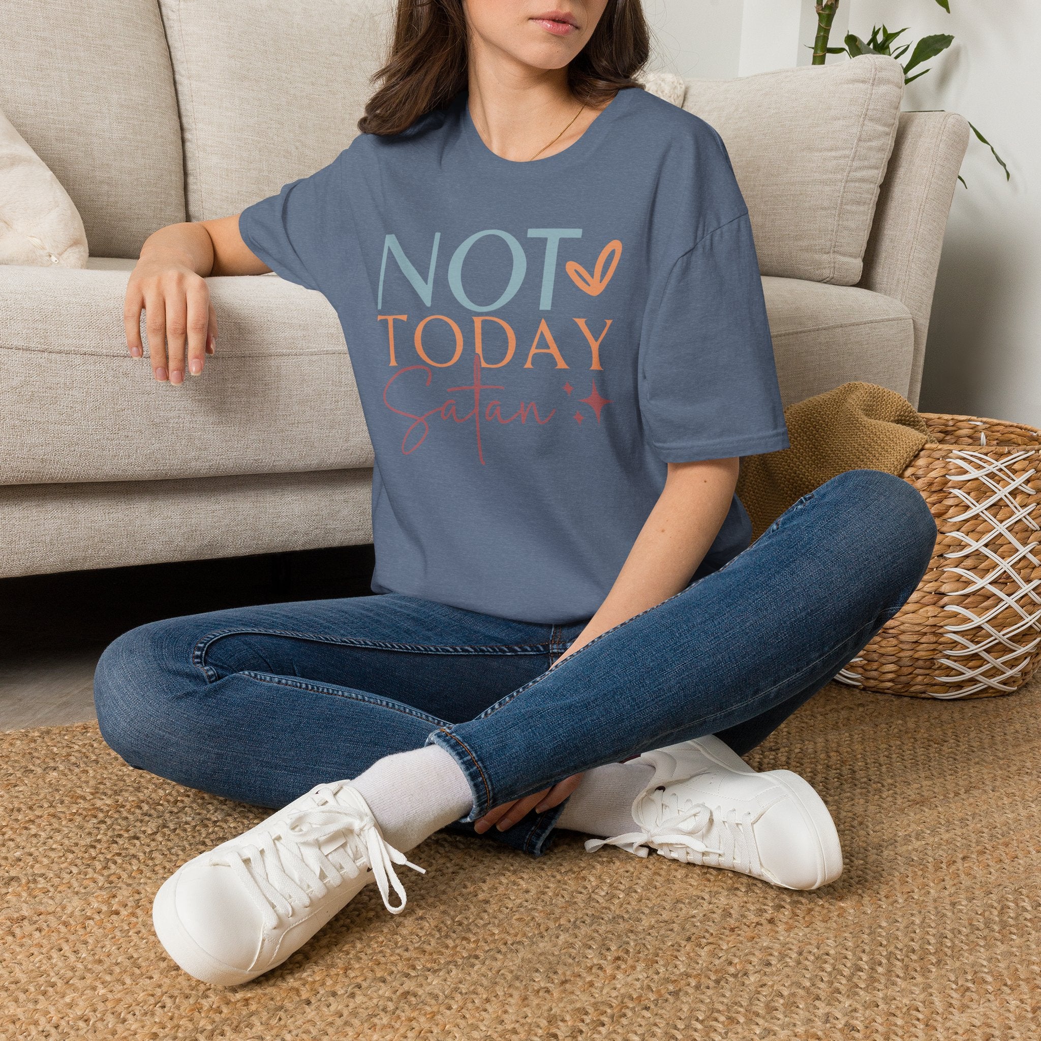 Not Today Satan T-Shirt | Quote Graphic Tee, Pastel Heart Typography