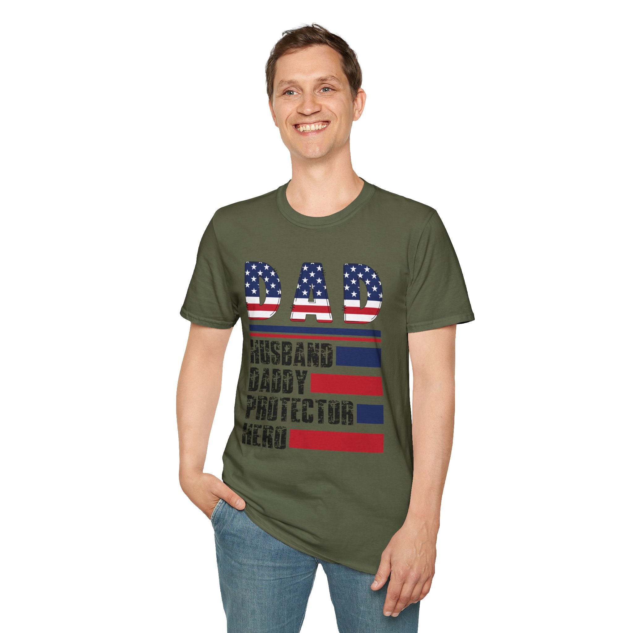 Patriotic DAD American Flag T-Shirt | Dad Husband Daddy Protector Hero