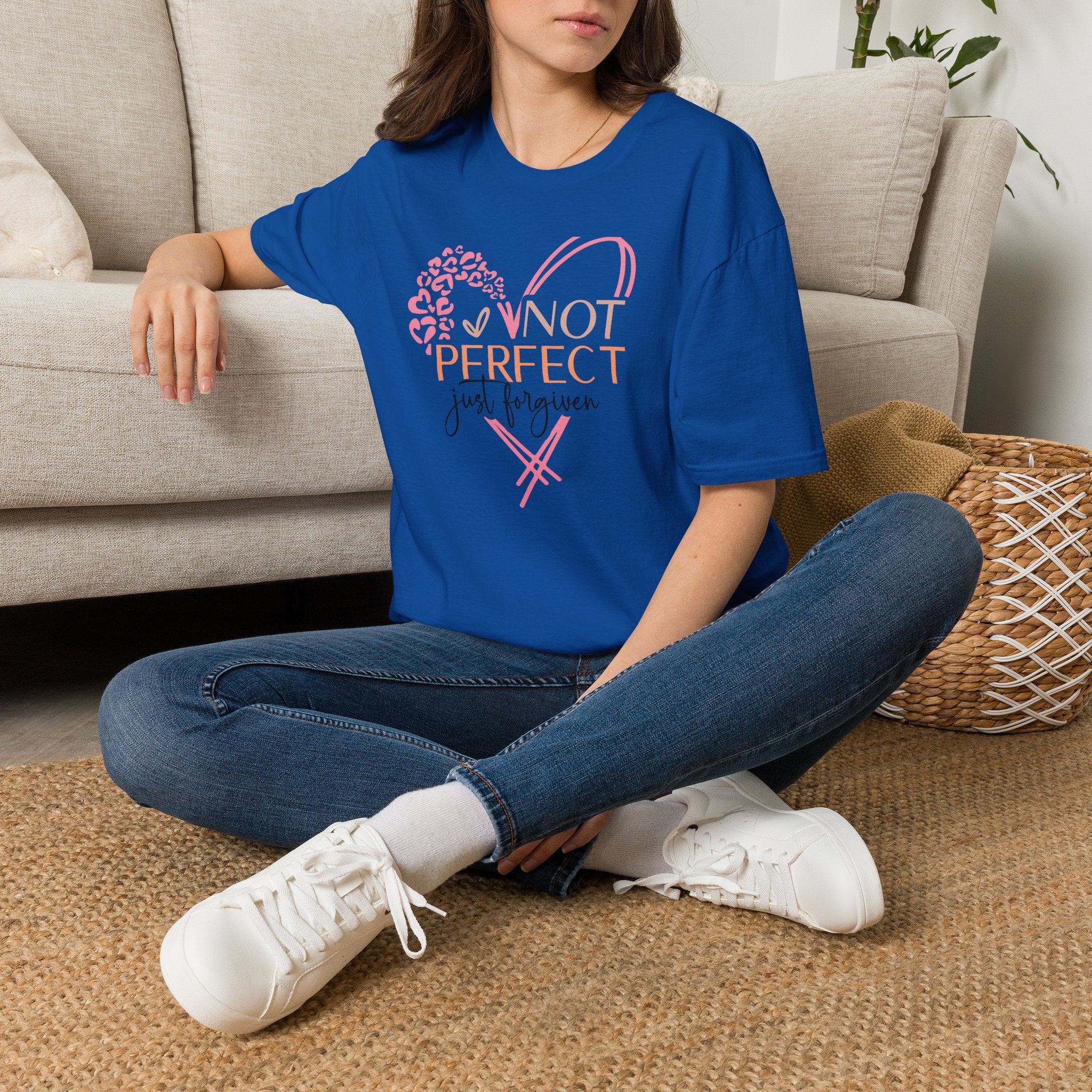 Not Perfect Just Forgiven T-Shirt | Heart Leopard Script Faith Tee