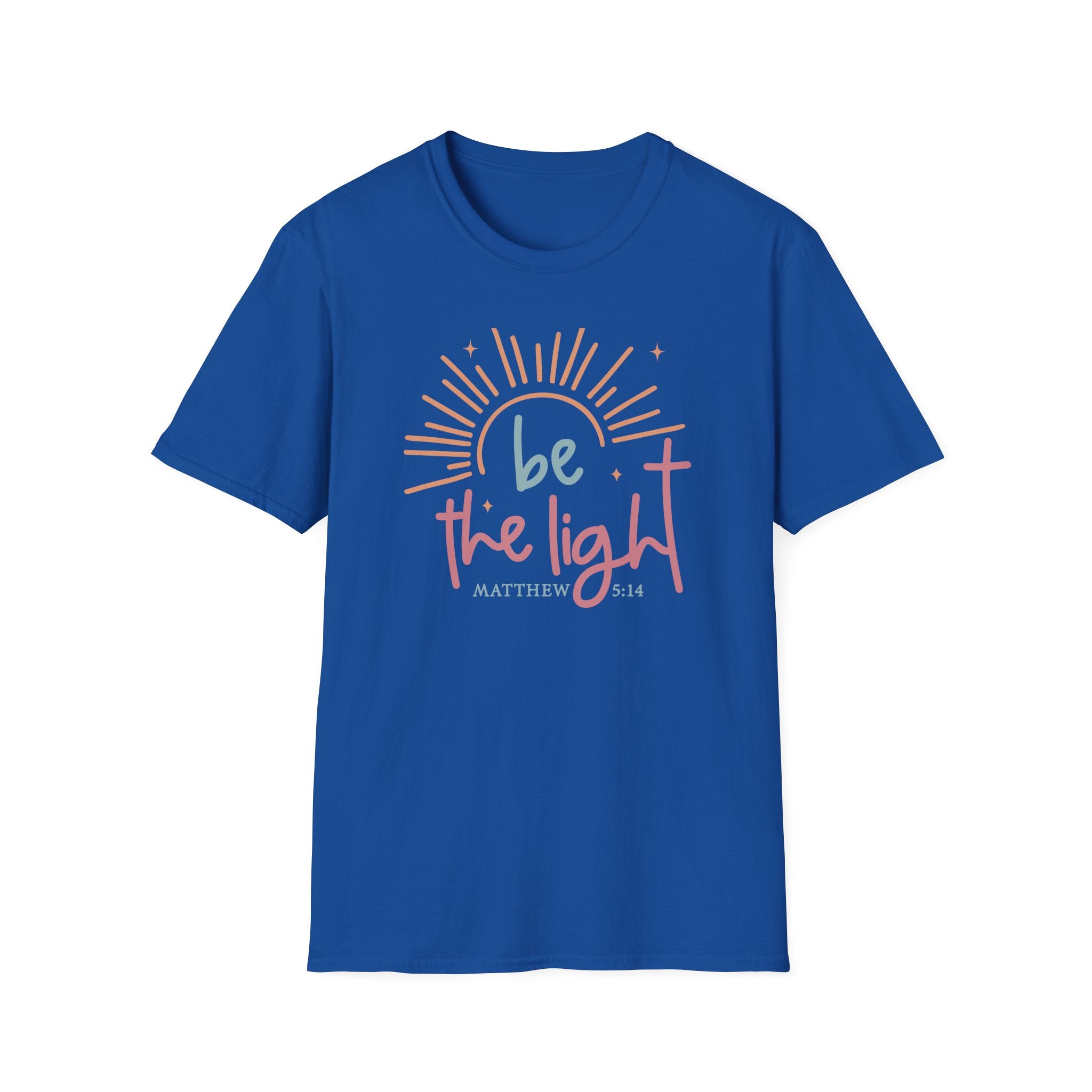 Be the Light T-Shirt | Handlettered sun illustration, faith scripture