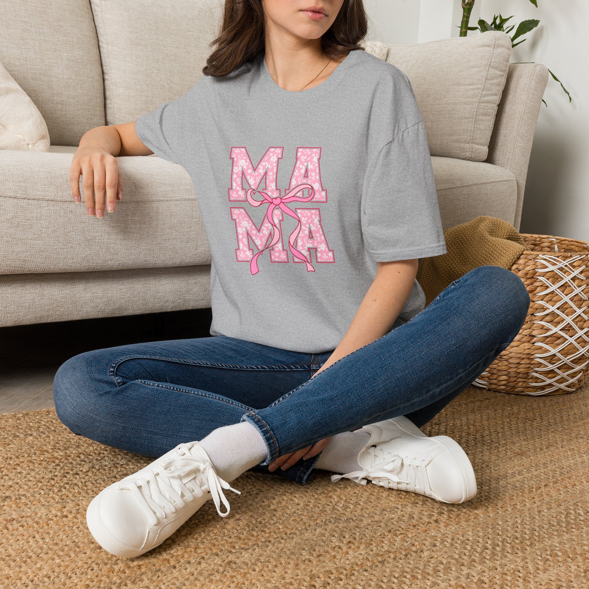 Mama Script Ribbon Monogram T-Shirt