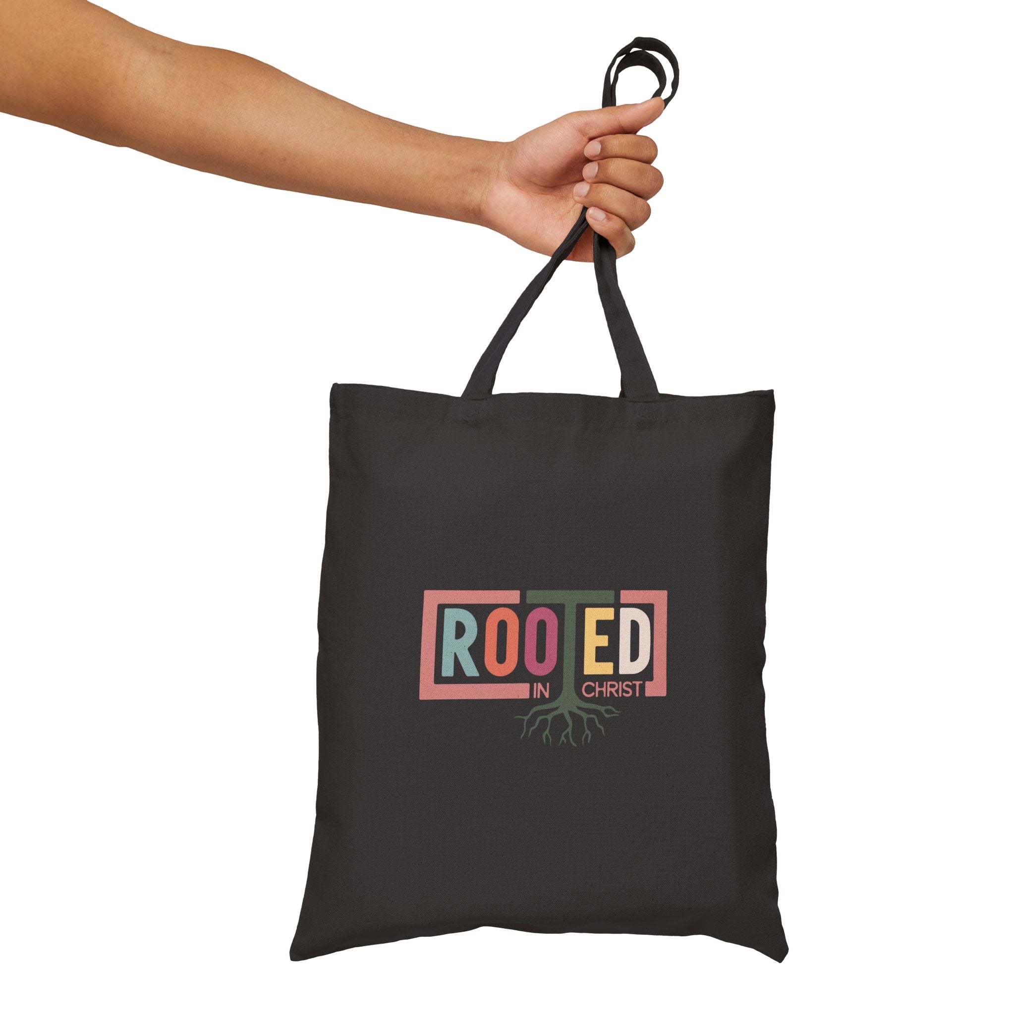 Rooted in Christ Tote Bag | Christian Faith Roots Design