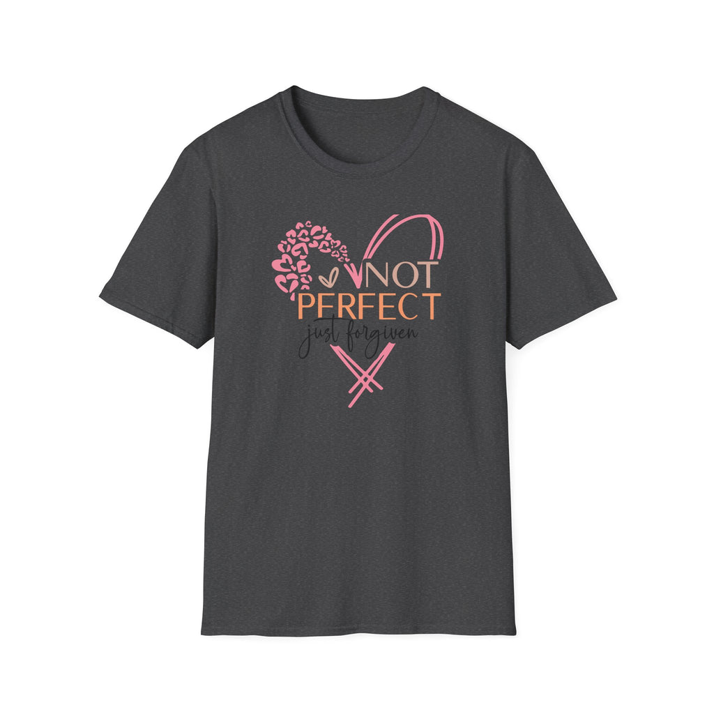 Not Perfect Just Forgiven T-Shirt | Heart Leopard Script Faith Tee