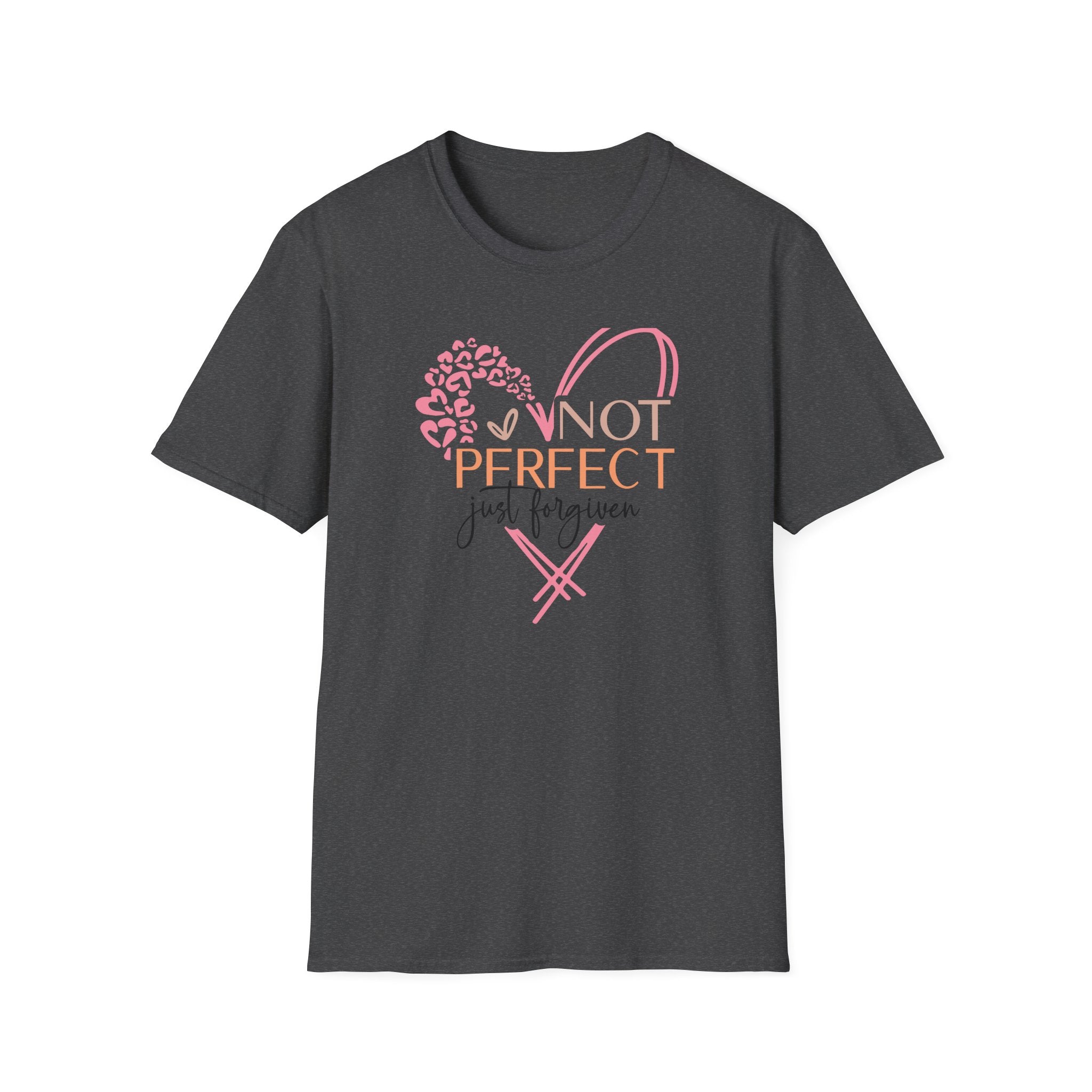 Not Perfect Just Forgiven T-Shirt | Heart Leopard Script Faith Tee