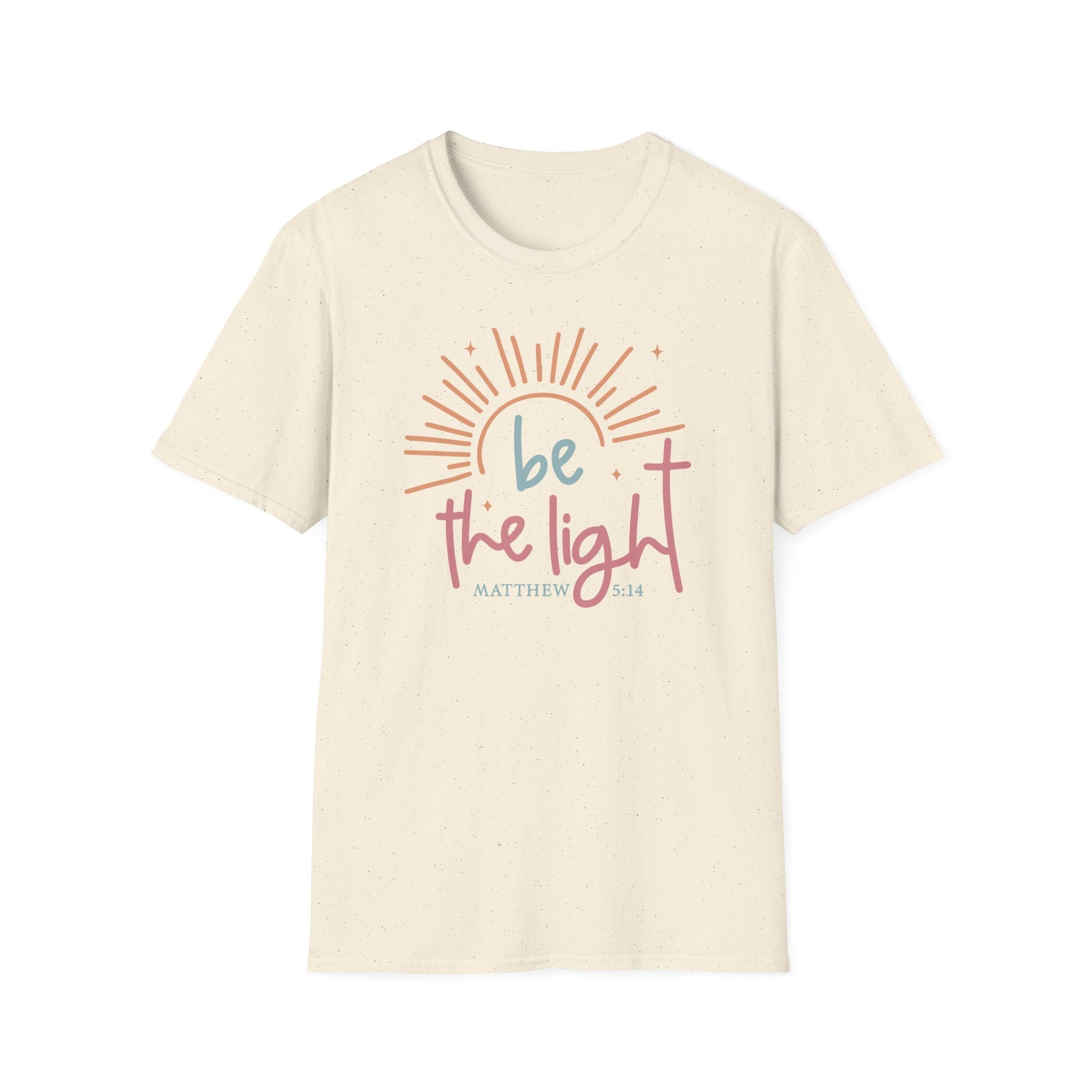 Be the Light T-Shirt | Handlettered sun illustration, faith scripture