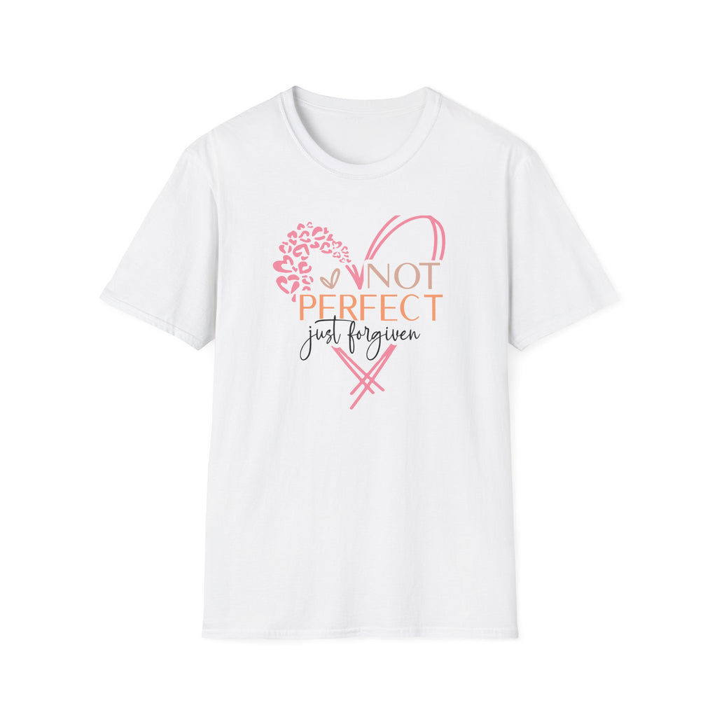Not Perfect Just Forgiven T-Shirt | Heart Leopard Script Faith Tee