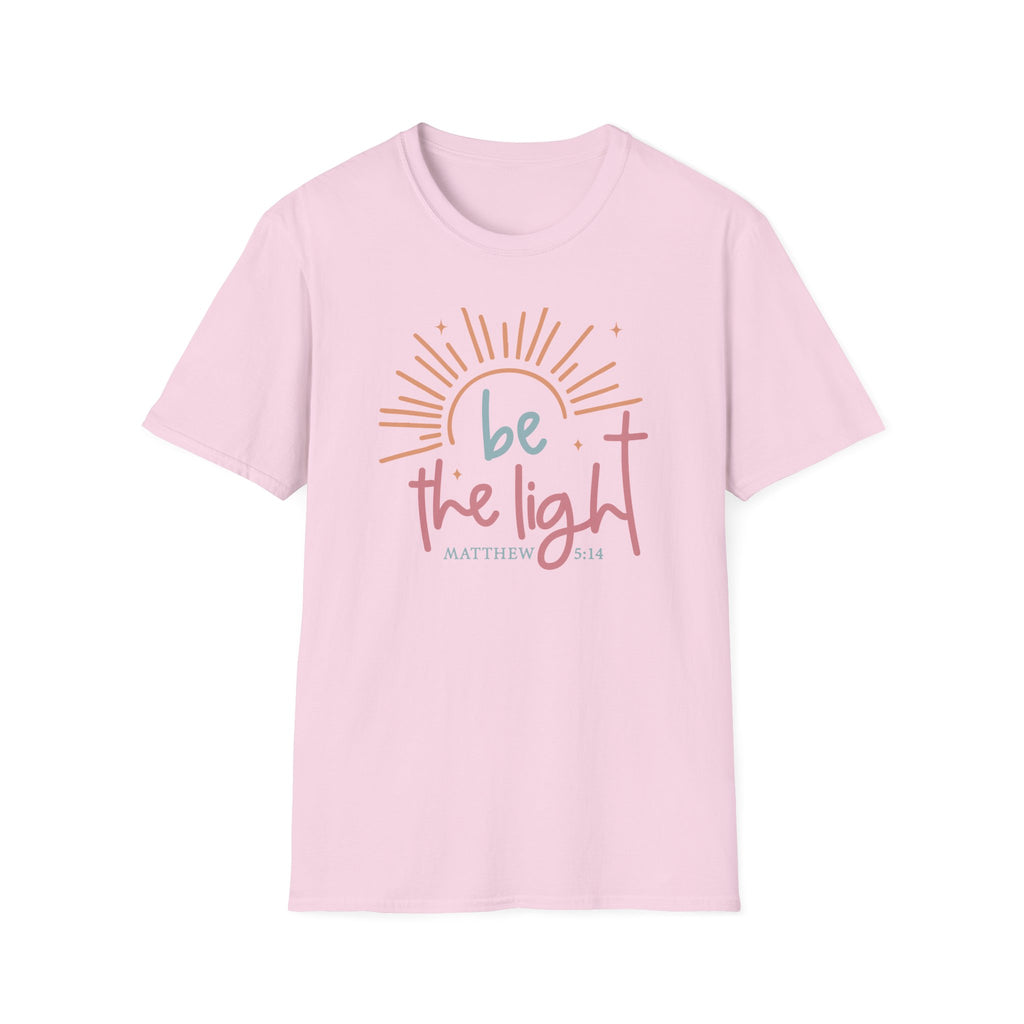 Be the Light T-Shirt | Handlettered sun illustration, faith scripture
