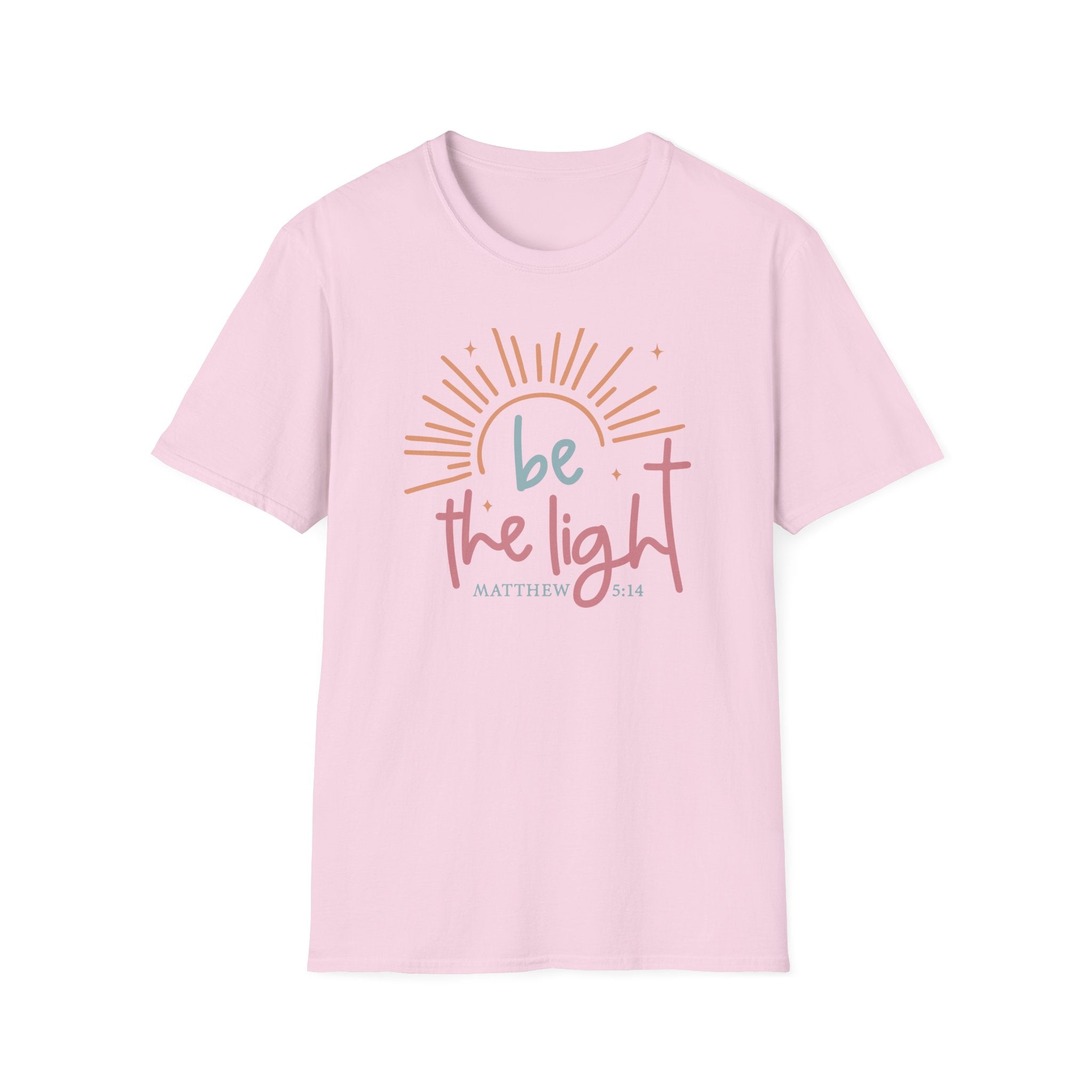 Be the Light T-Shirt | Handlettered sun illustration, faith scripture