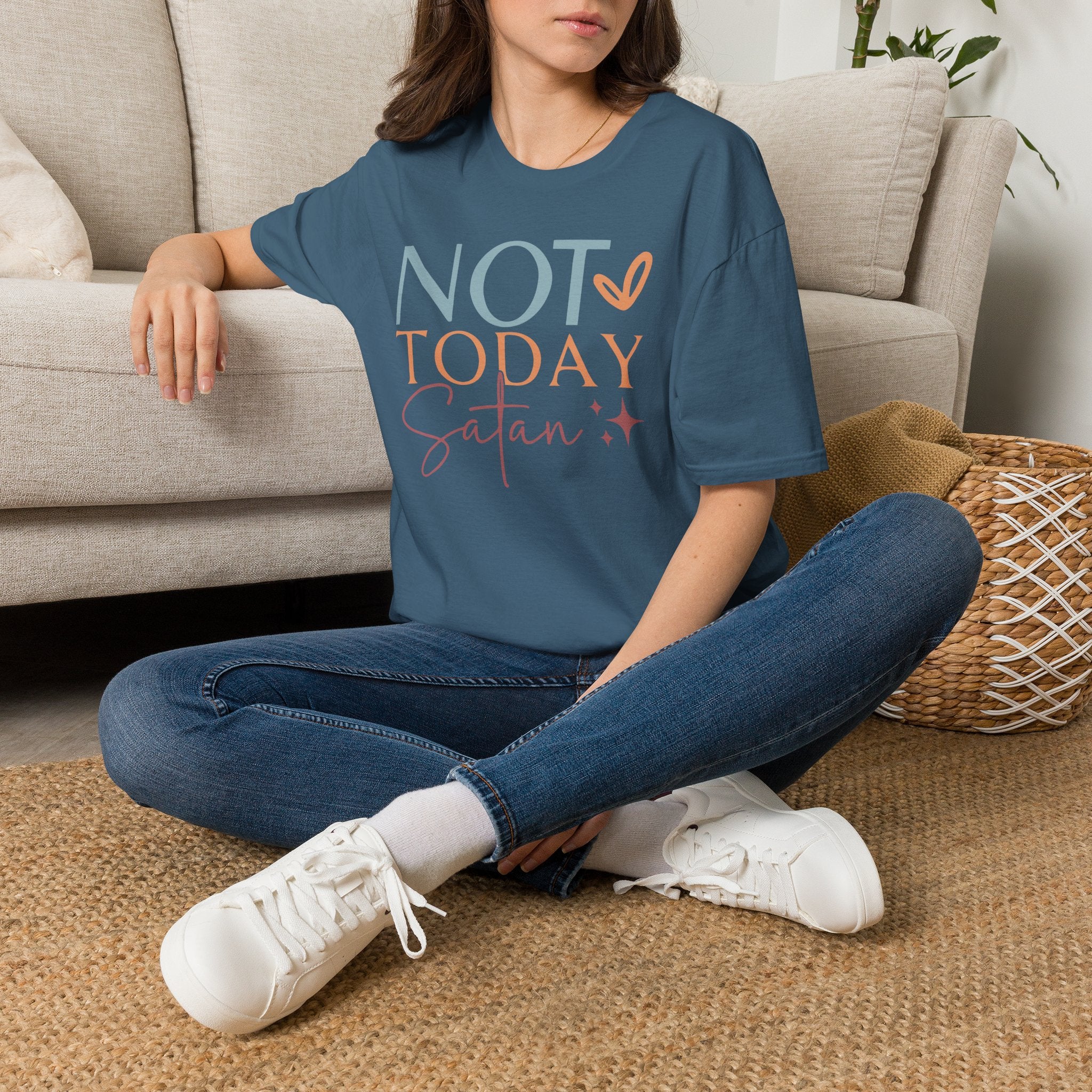 Not Today Satan T-Shirt | Quote Graphic Tee, Pastel Heart Typography