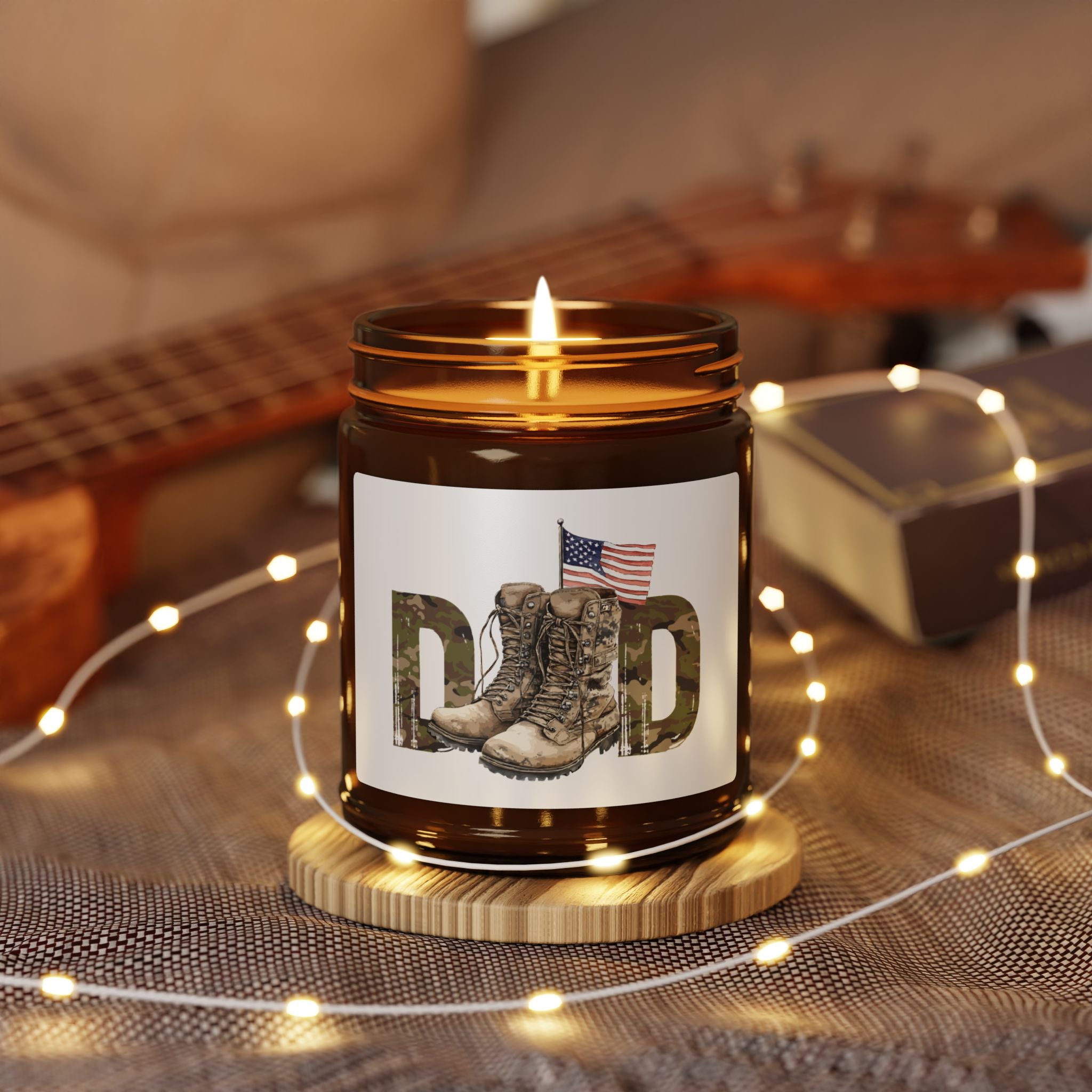 CAMO DAD with Boots and American Flag Candle