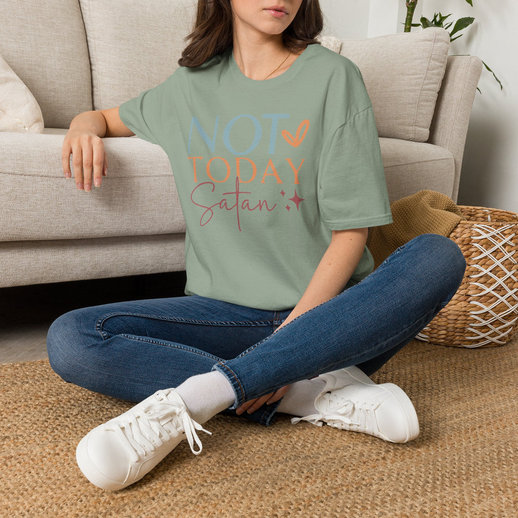 Not Today Satan T-Shirt | Quote Graphic Tee, Pastel Heart Typography