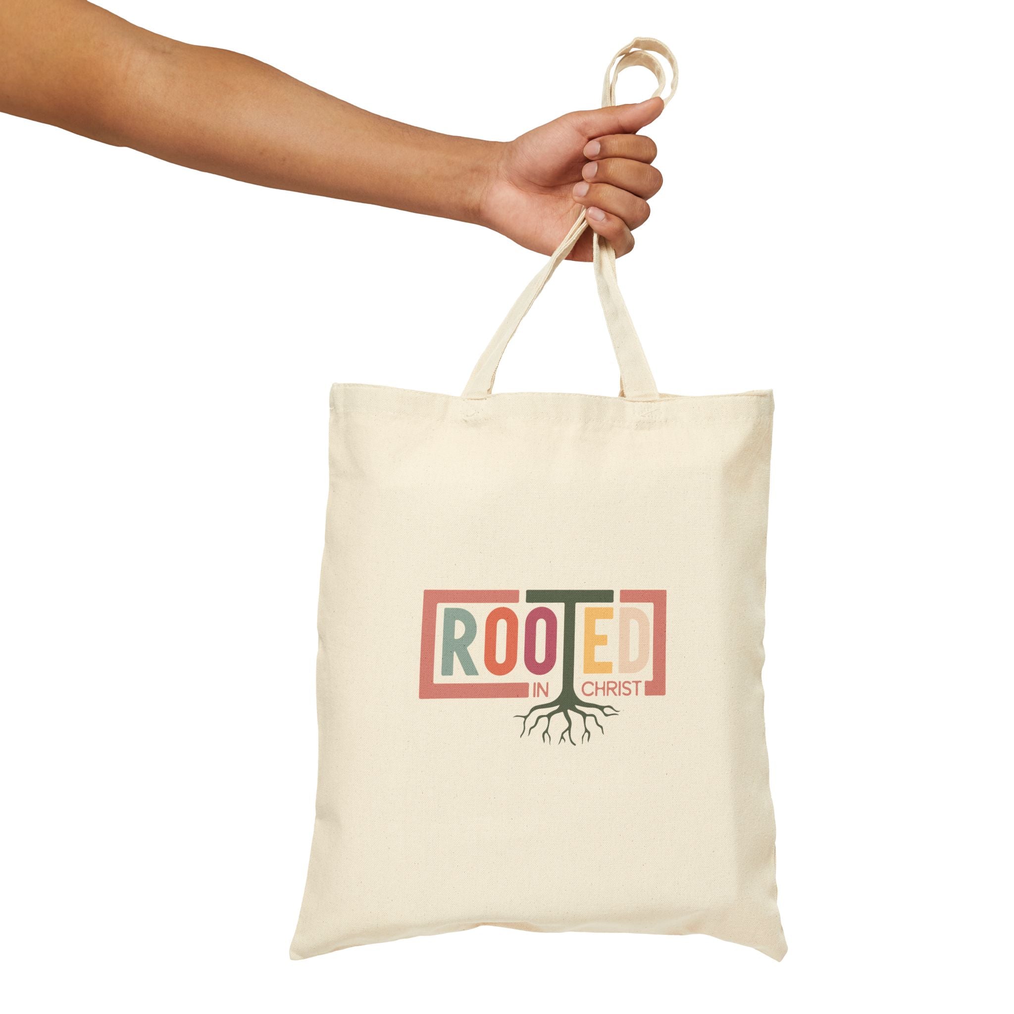 Rooted in Christ Tote Bag | Christian Faith Roots Design