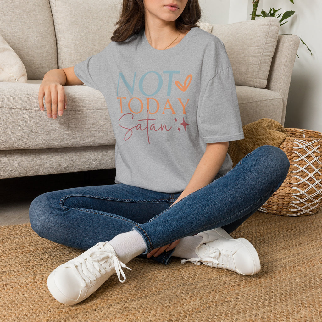 Not Today Satan T-Shirt | Quote Graphic Tee, Pastel Heart Typography