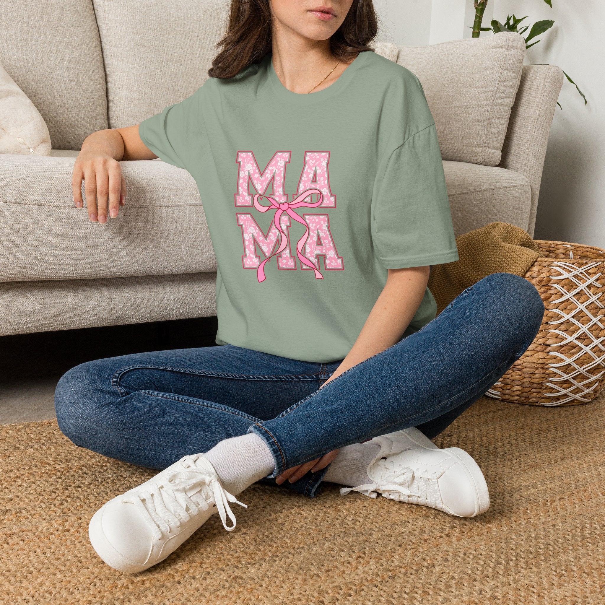 Mama Script Ribbon Monogram T-Shirt