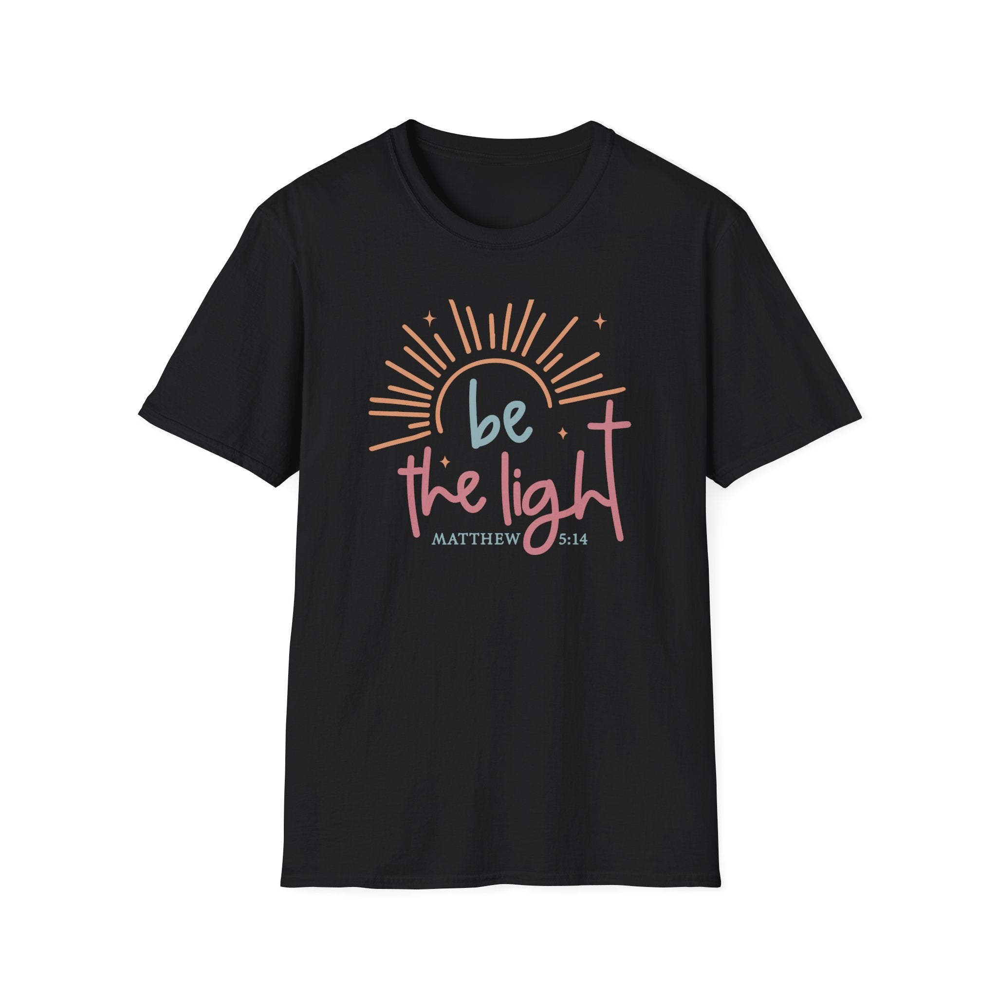 Be the Light T-Shirt | Handlettered sun illustration, faith scripture