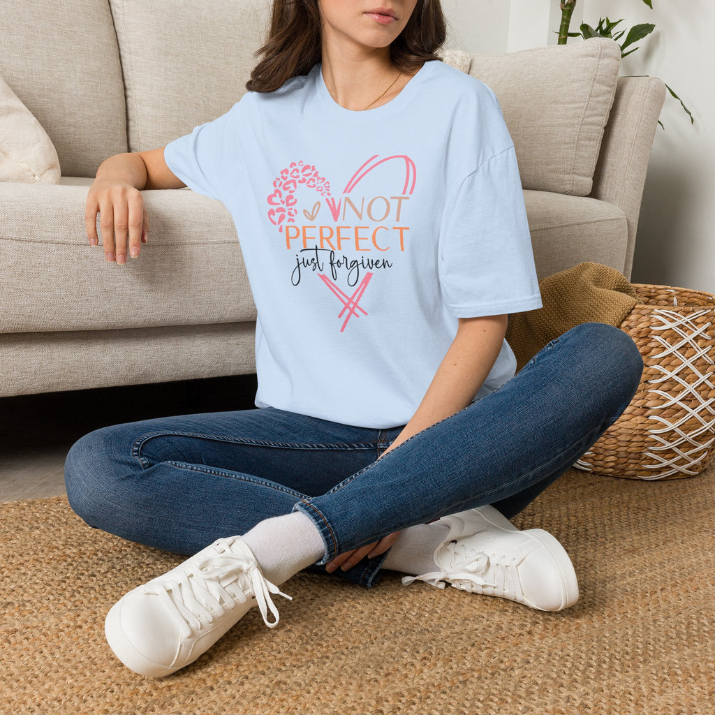 Not Perfect Just Forgiven T-Shirt | Heart Leopard Script Faith Tee