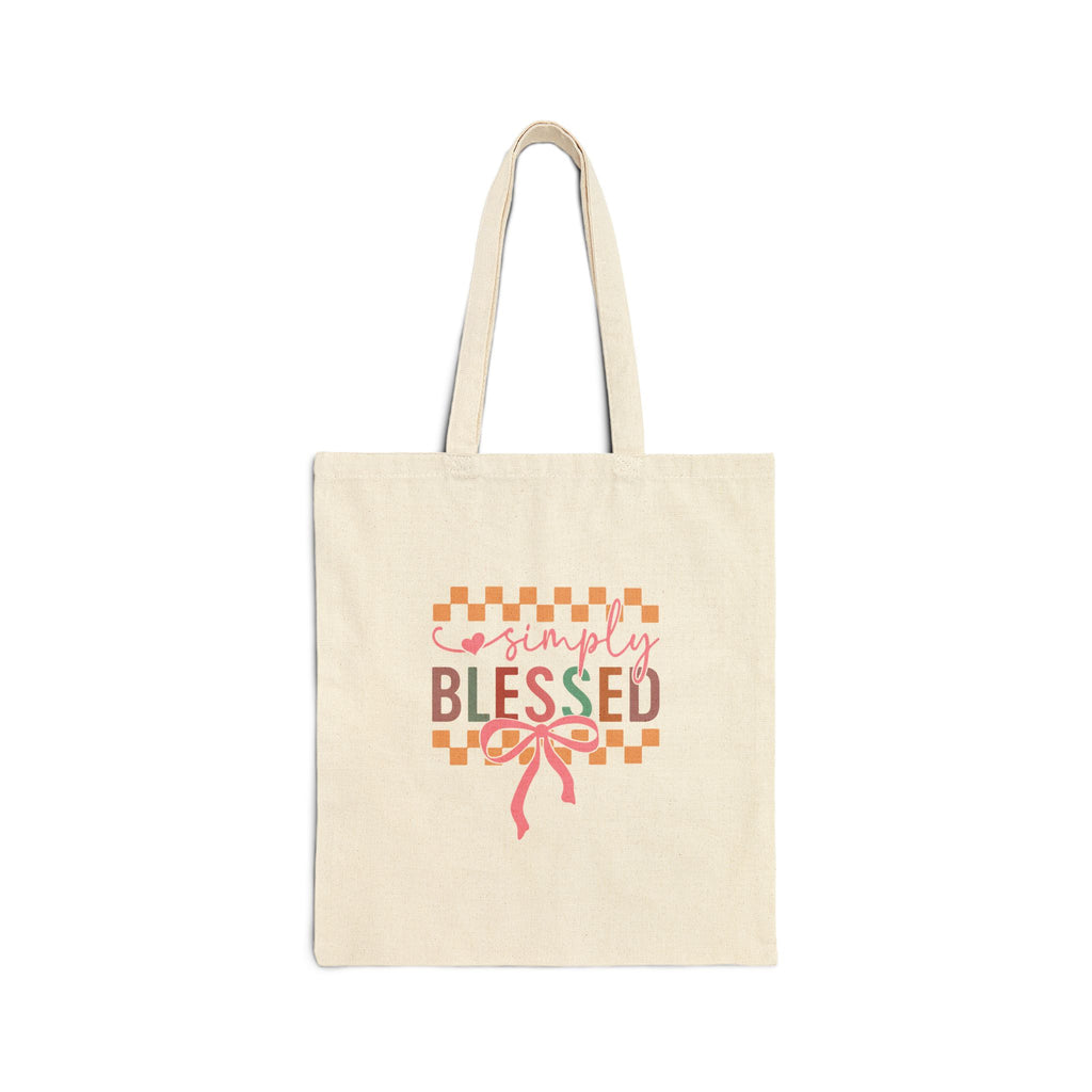 Simply Blessed tote bag | canvas shopper farmhouse check ribbon design
