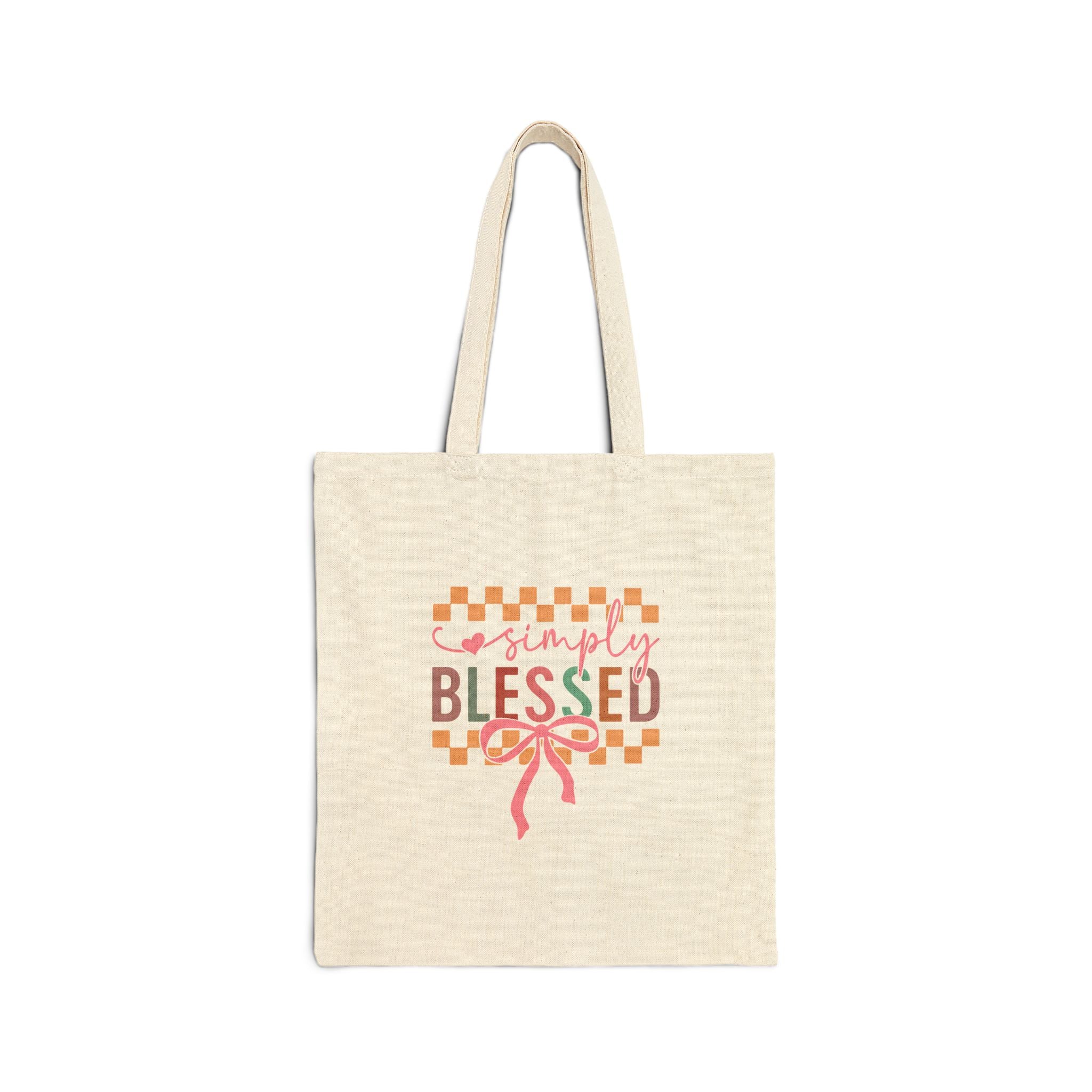 Simply Blessed tote bag | canvas shopper farmhouse check ribbon design