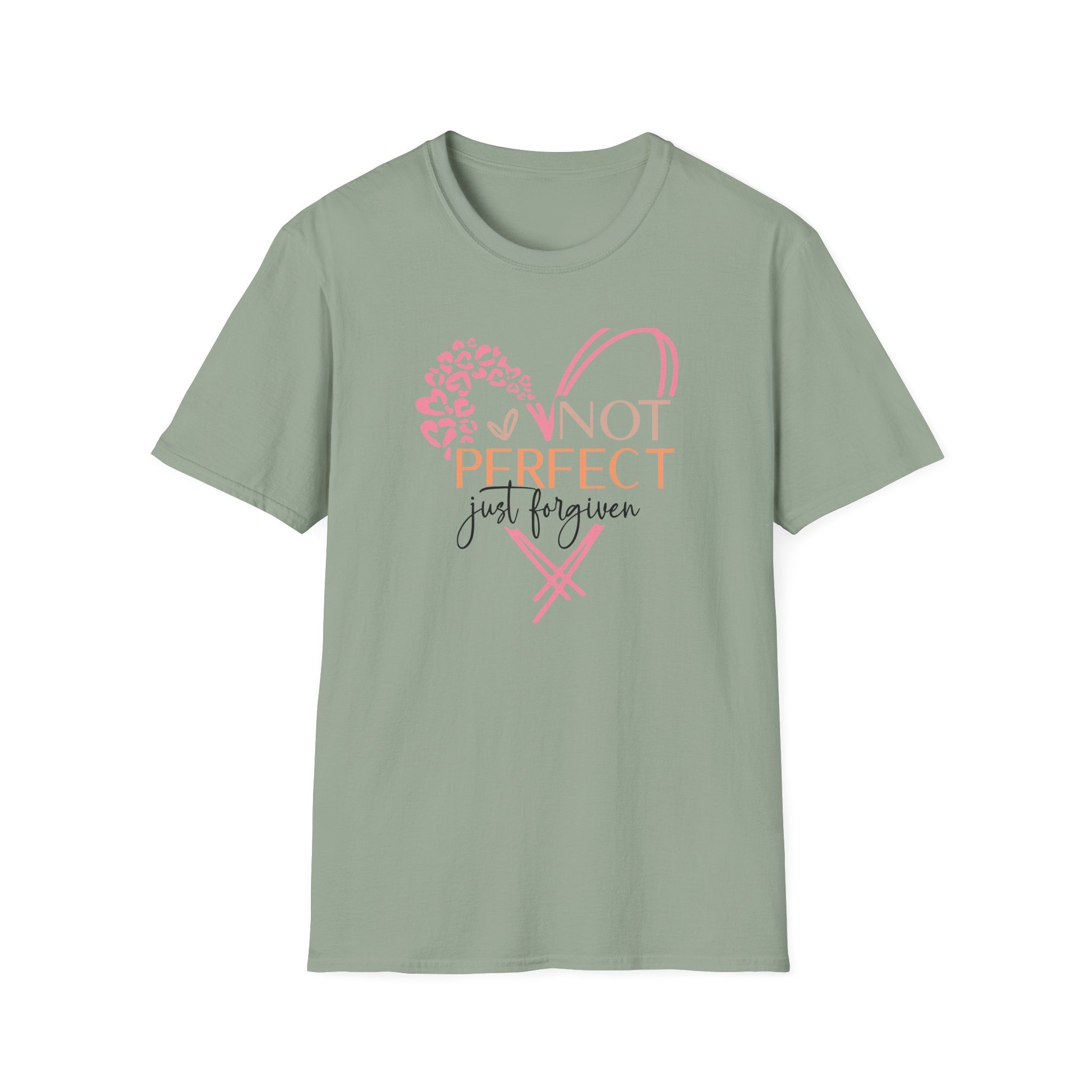 Not Perfect Just Forgiven T-Shirt | Heart Leopard Script Faith Tee
