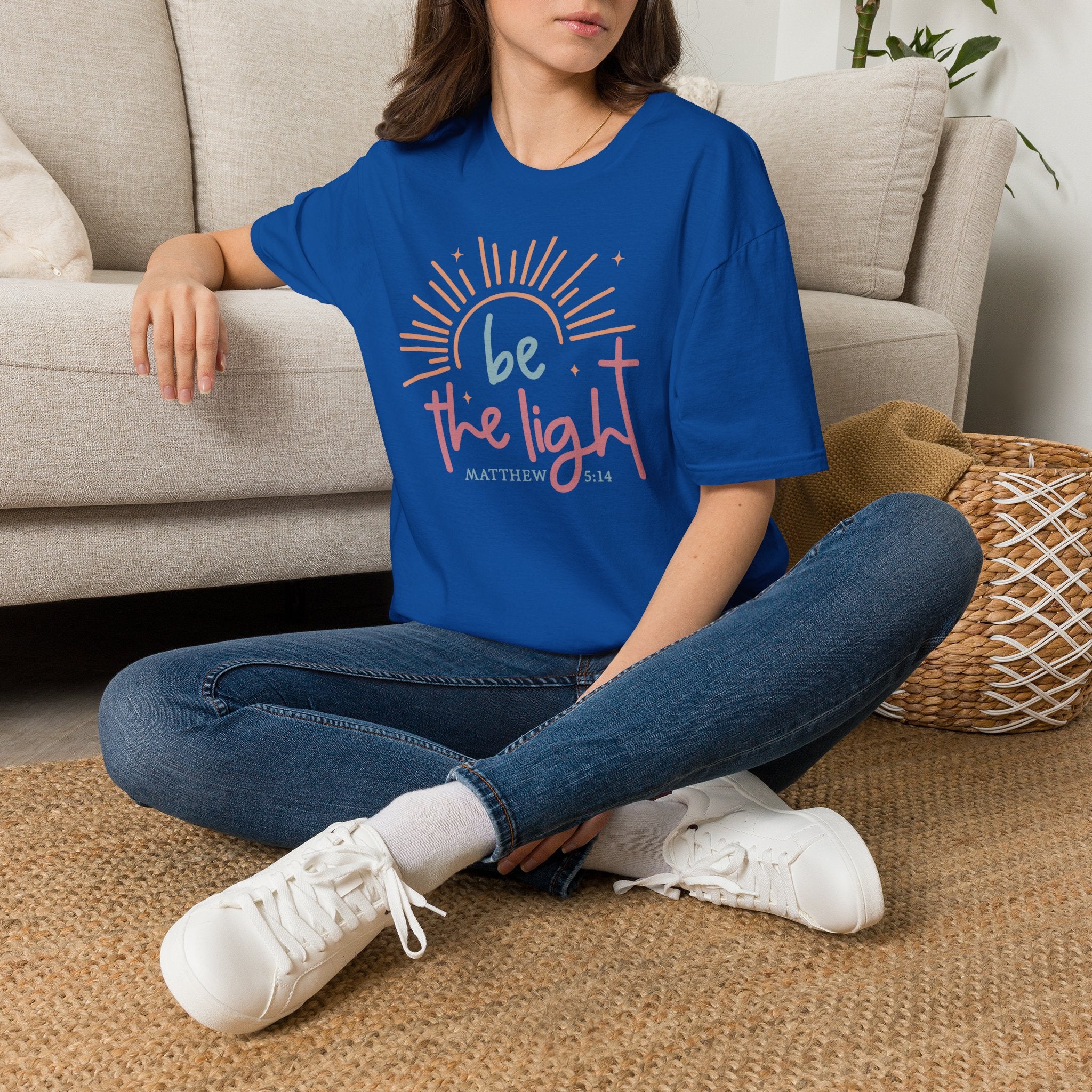 Be the Light T-Shirt | Handlettered sun illustration, faith scripture