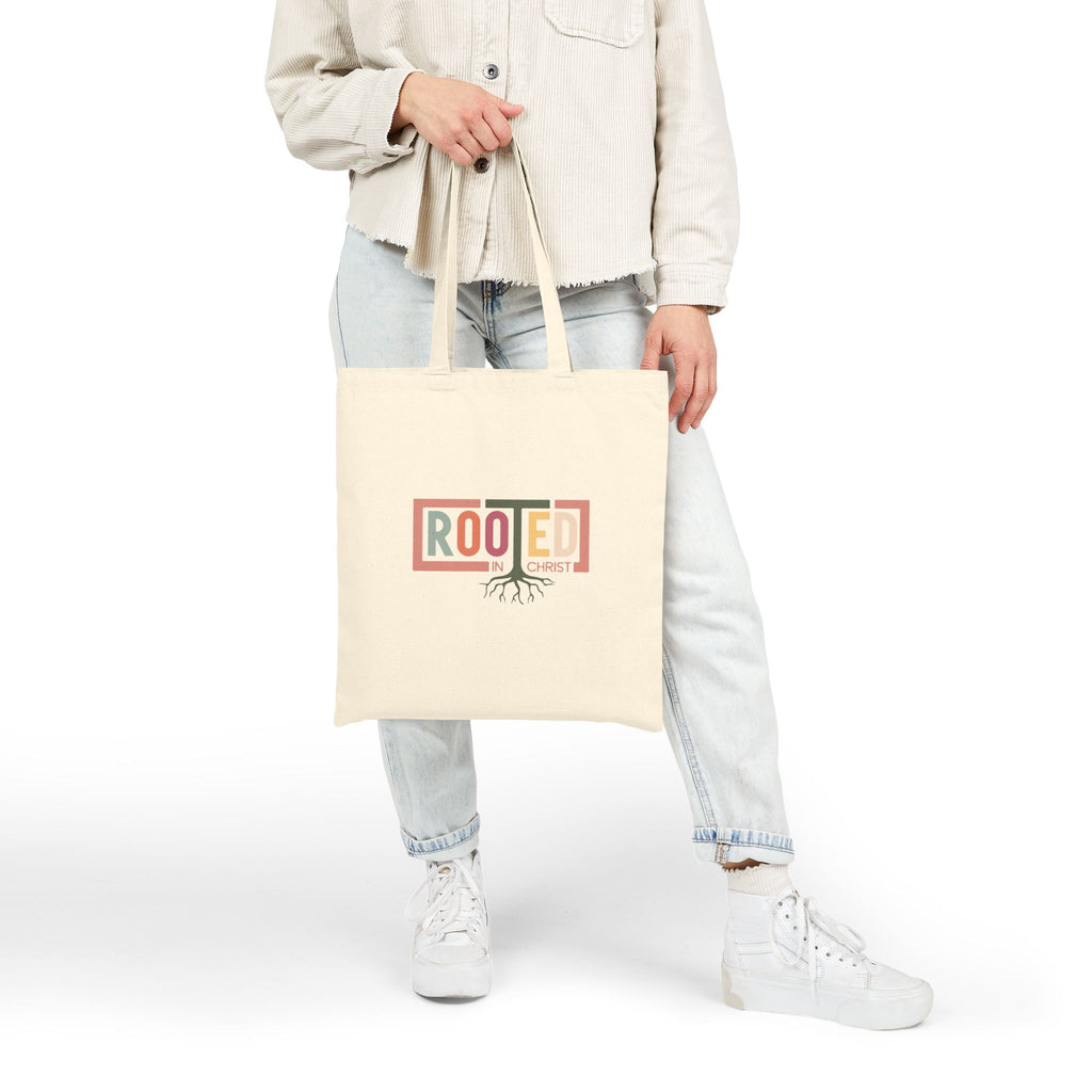 Rooted in Christ Tote Bag | Christian Faith Roots Design