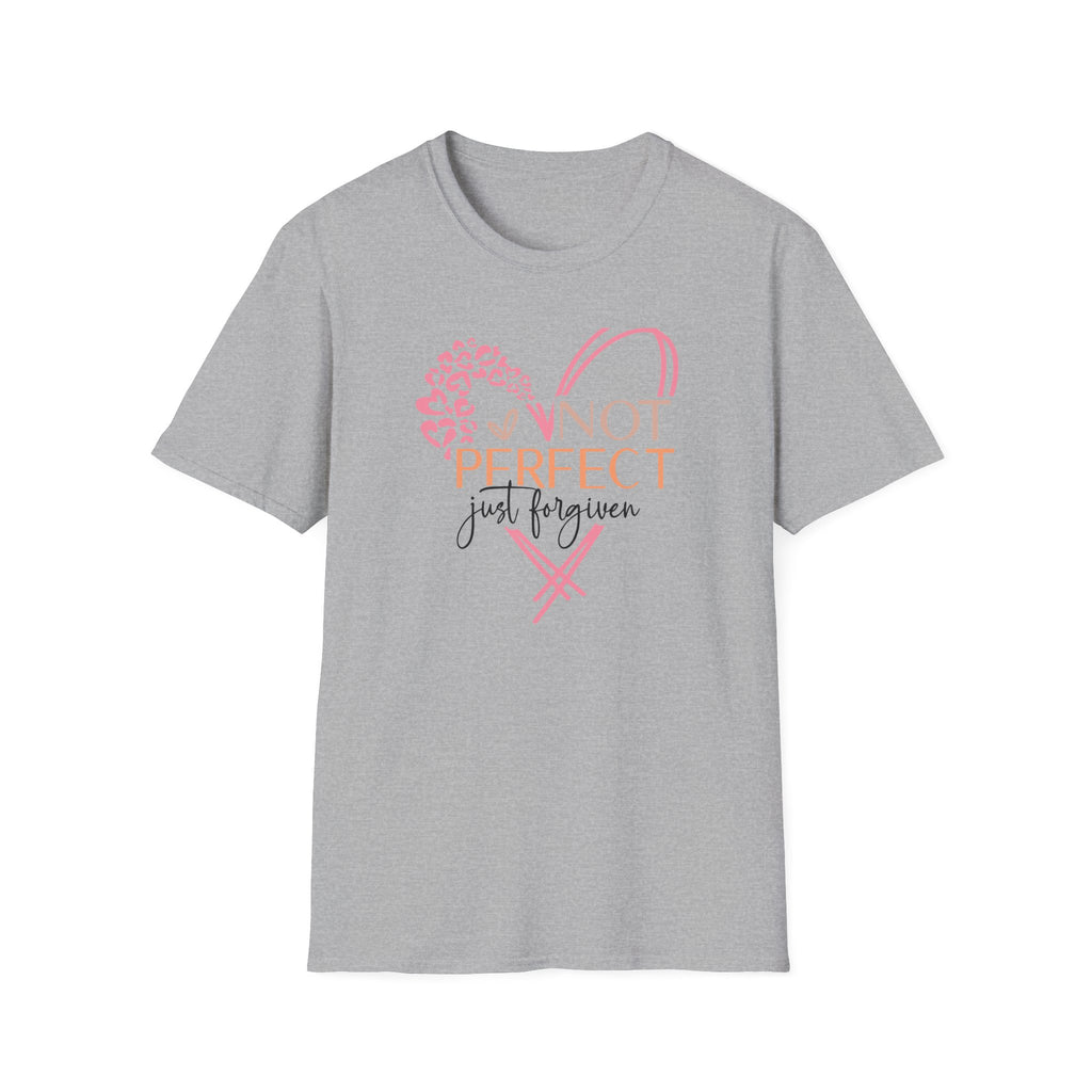 Not Perfect Just Forgiven T-Shirt | Heart Leopard Script Faith Tee