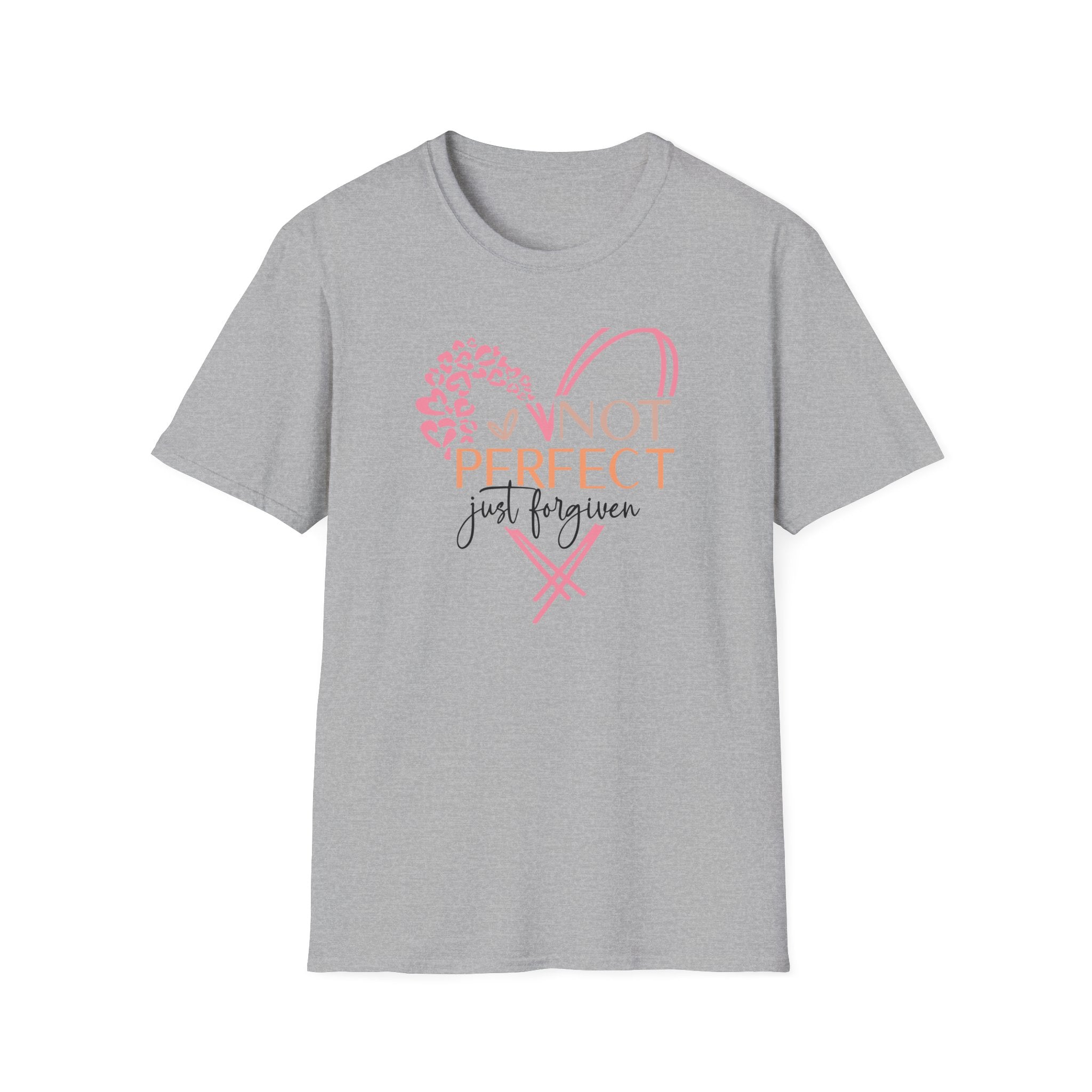 Not Perfect Just Forgiven T-Shirt | Heart Leopard Script Faith Tee