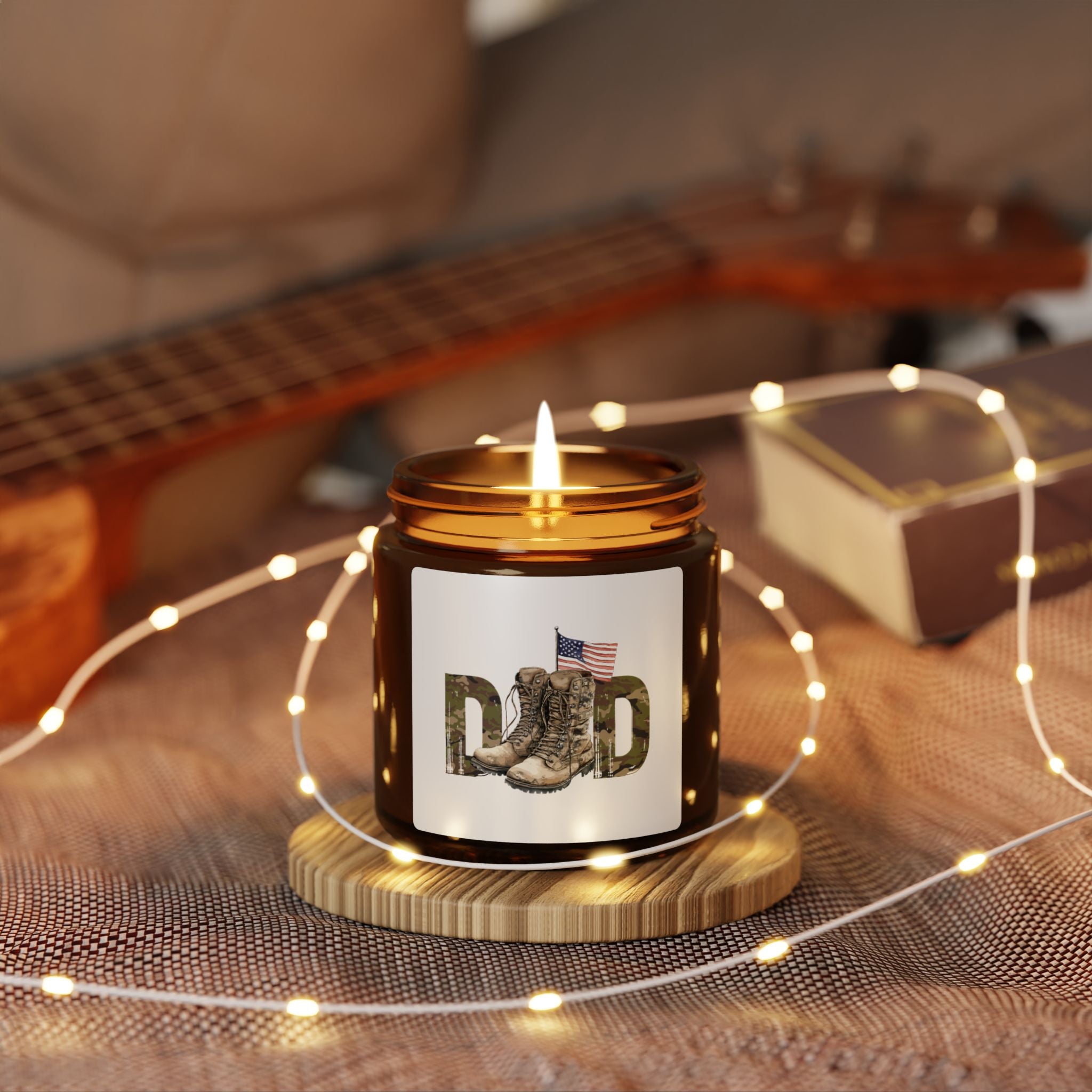 CAMO DAD with Boots and American Flag Candle
