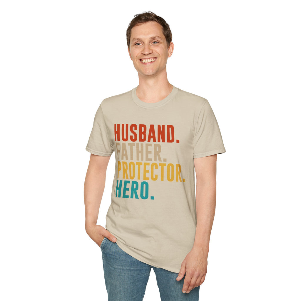 Husband Father Protector Hero T-Shirt | Fatherhood Typography Tee